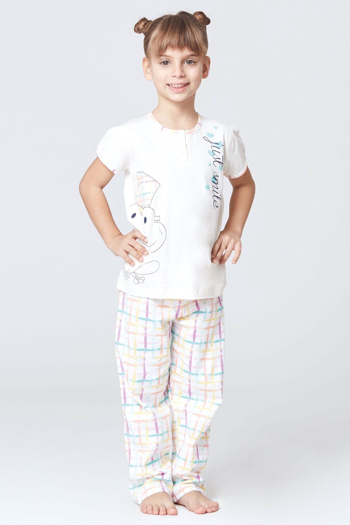 Rolypoly Ekru Kız Çocuk Süprem Kısa Kol Pijama Takımı 2856