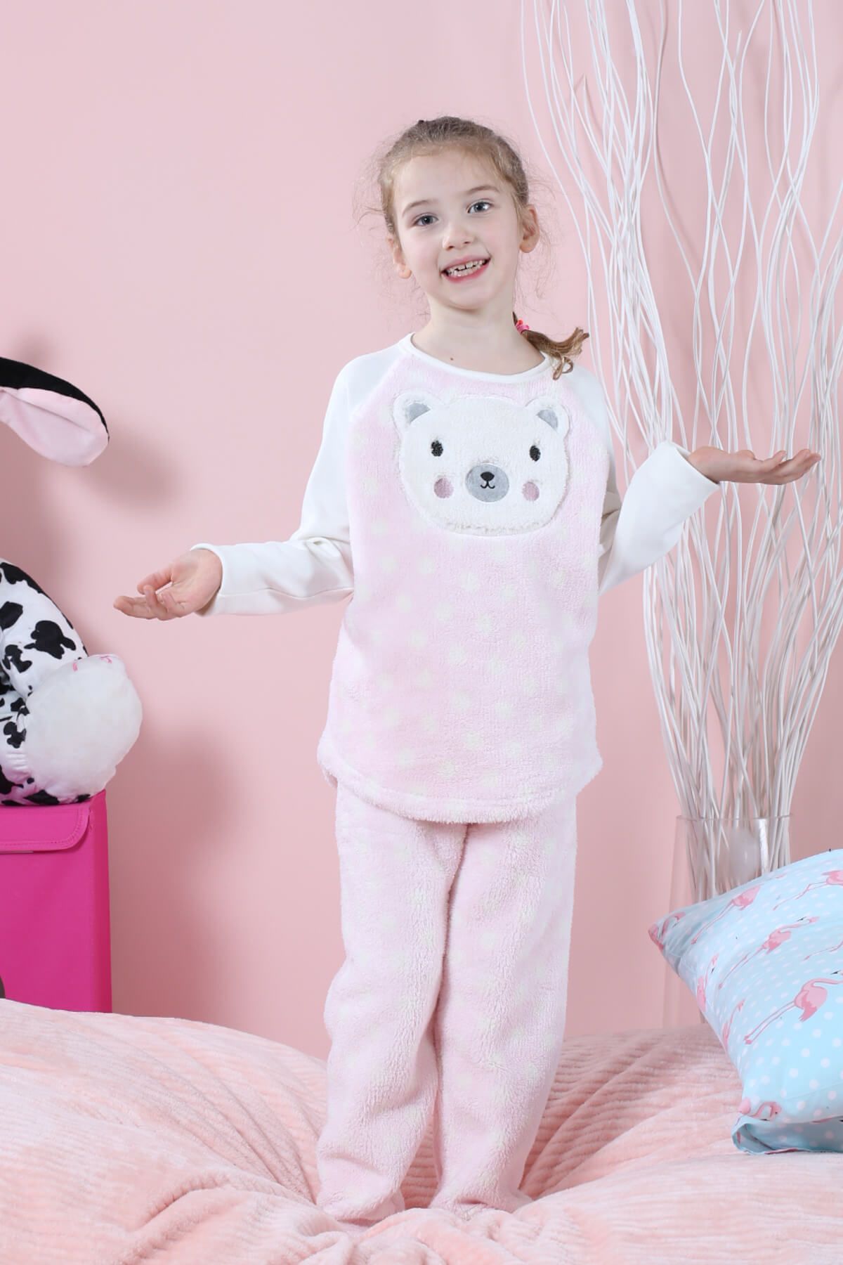 Siyah İnci Kız Çocuk Desenli Wellsoft Pijama Takımı 56133 .