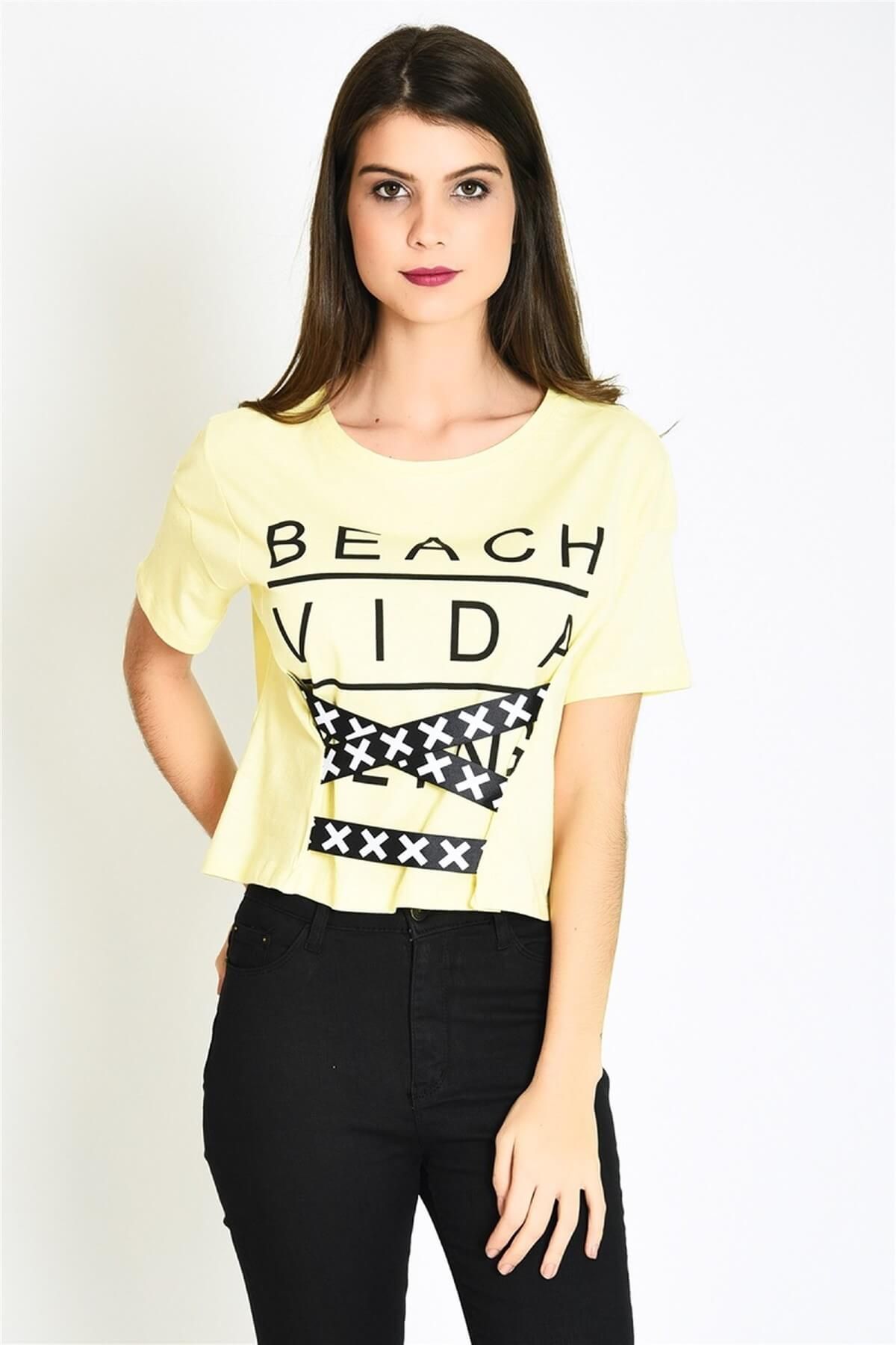 Karpefingo Kadın Sarı T-Shirt - KT11008Sa