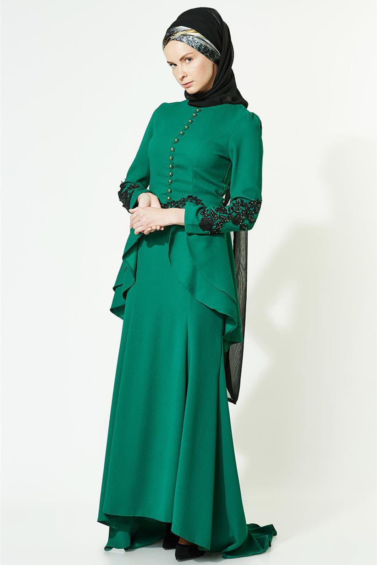 LADYNUR Kadın Abiye Elbise Yeşil 3008-21