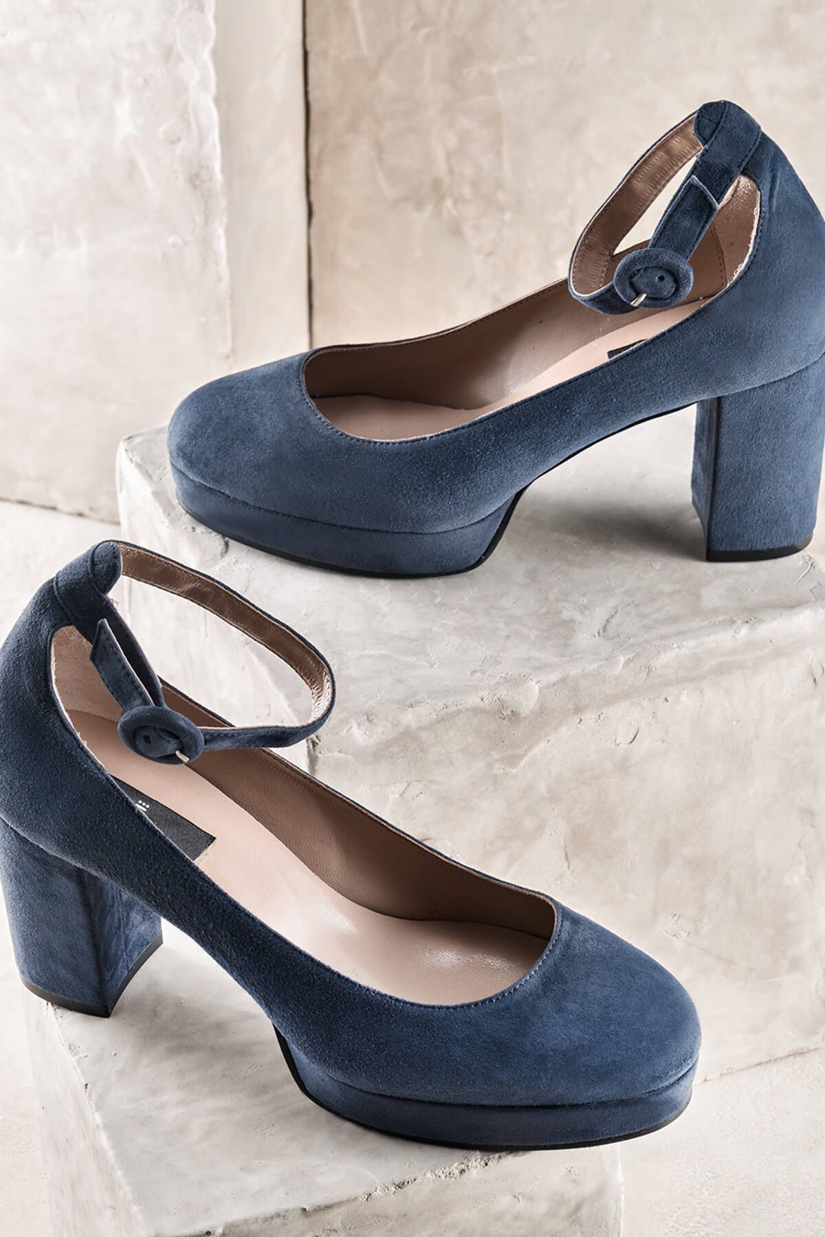 Elle GILDA Hakiki Deri Mavi Kadın Topuklu Ayakkabı