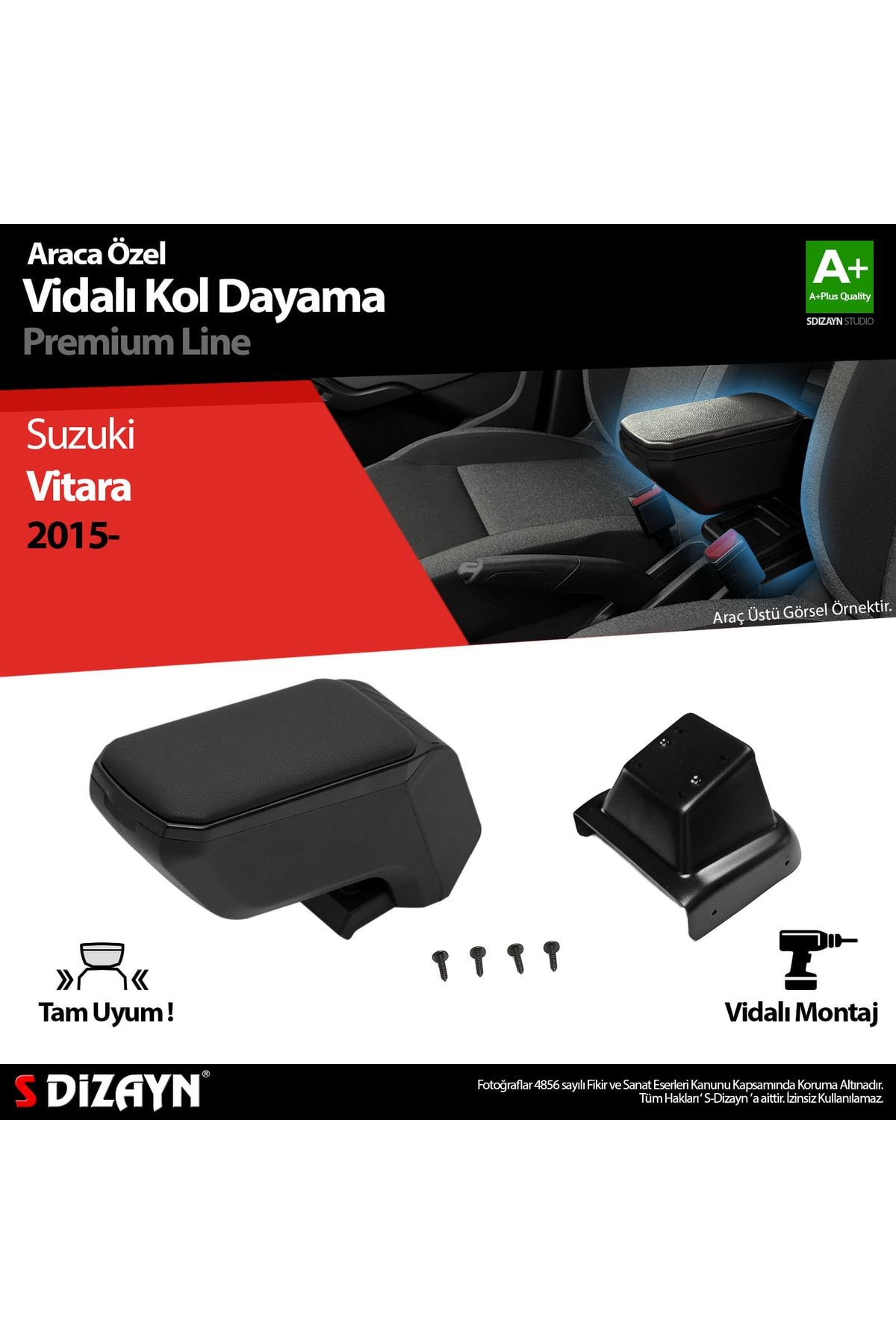 S Dizayn S-dizayn Suzuki Vitara Abs Vidalı Kol Dayama Kolçak Siyah 2015 Üzeri A+kalite