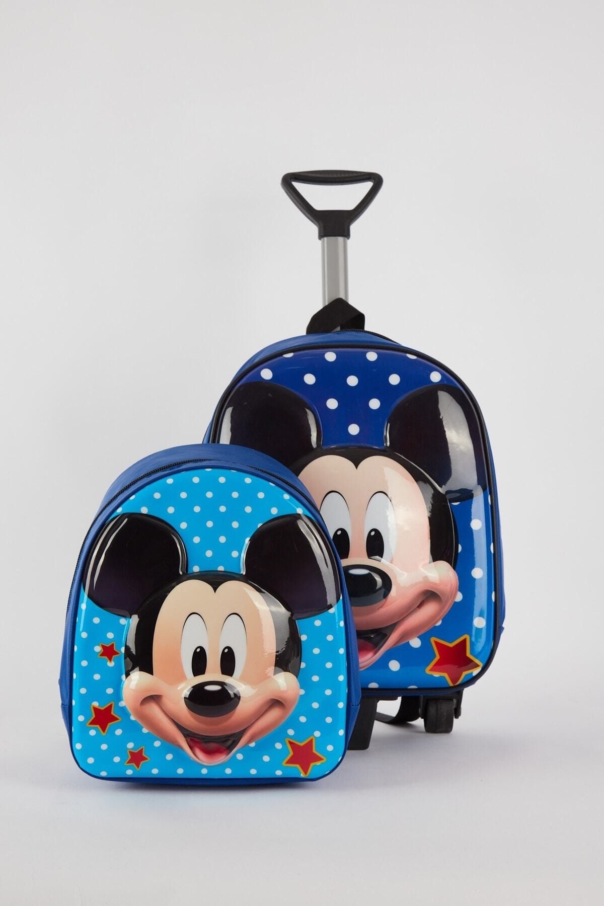White Bag Mickey Mouse Çekçekli Anaokulu Çantası + Mini Mickey Mause Sırt Çantası Ikili Takım