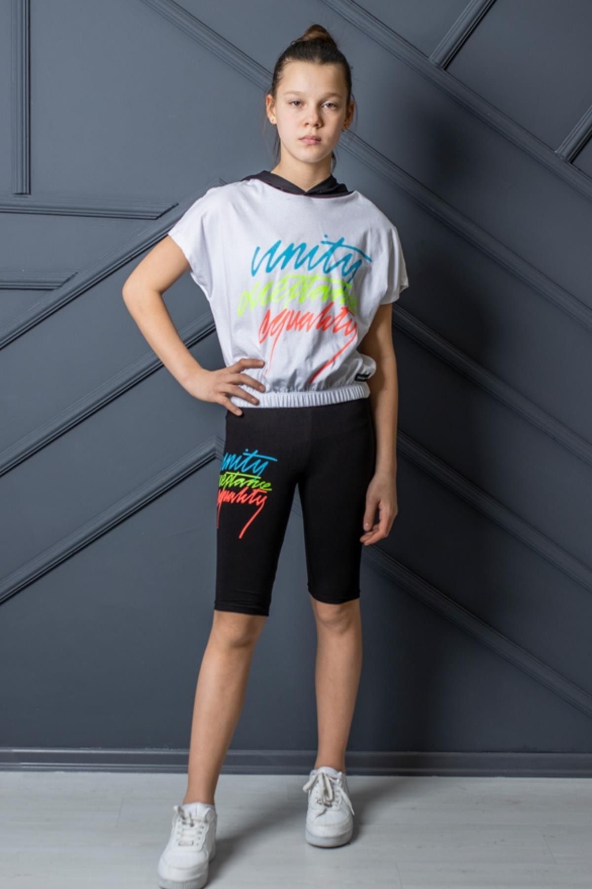 Pina Kids Kız Çocuk Ikili Takım Kapişonlu T-shirt Ve Tayt