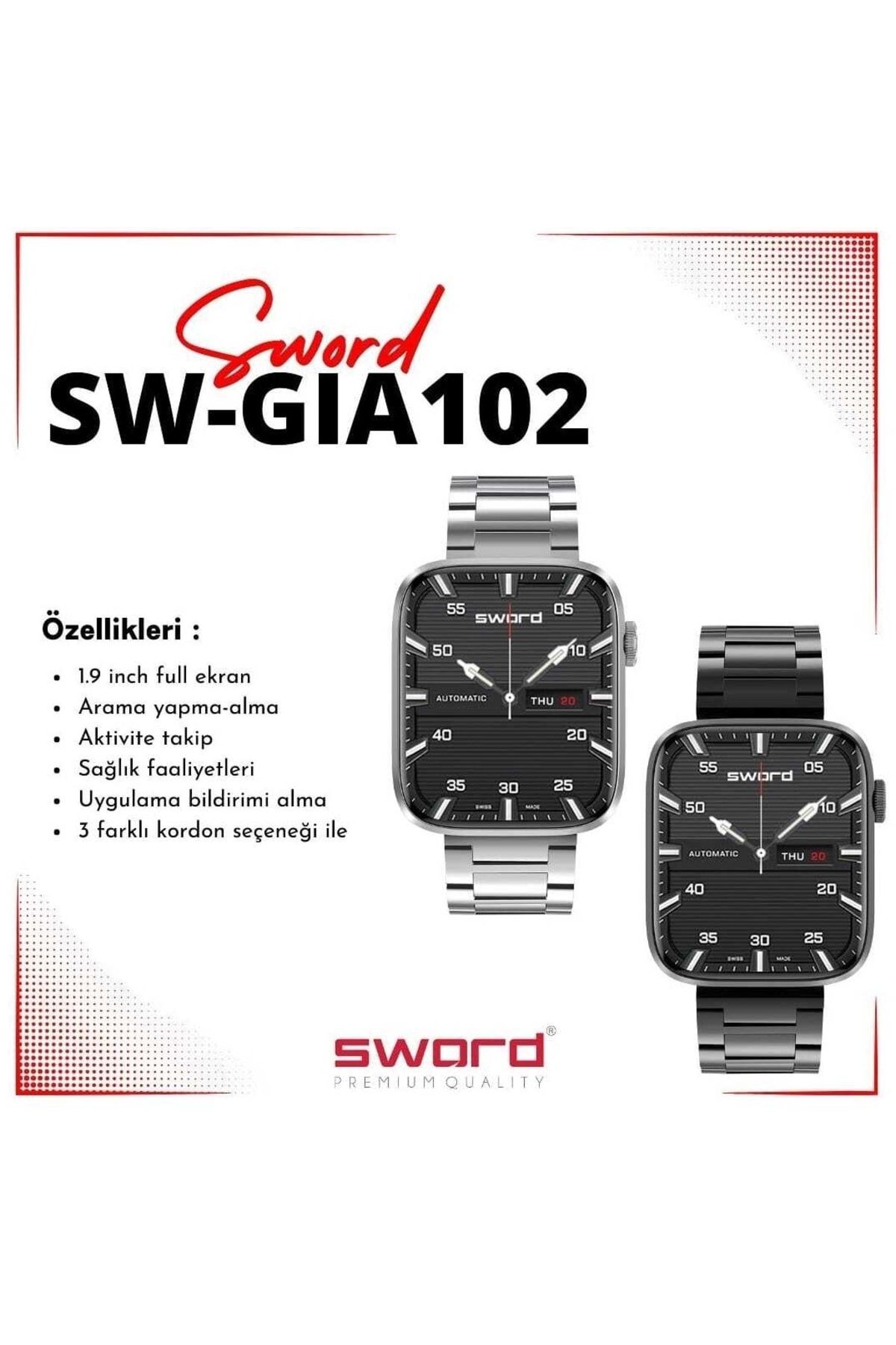 SWORD Smart Watch Gıa2 Sw-gıa102 Siyah 3farklı Kordon Ile