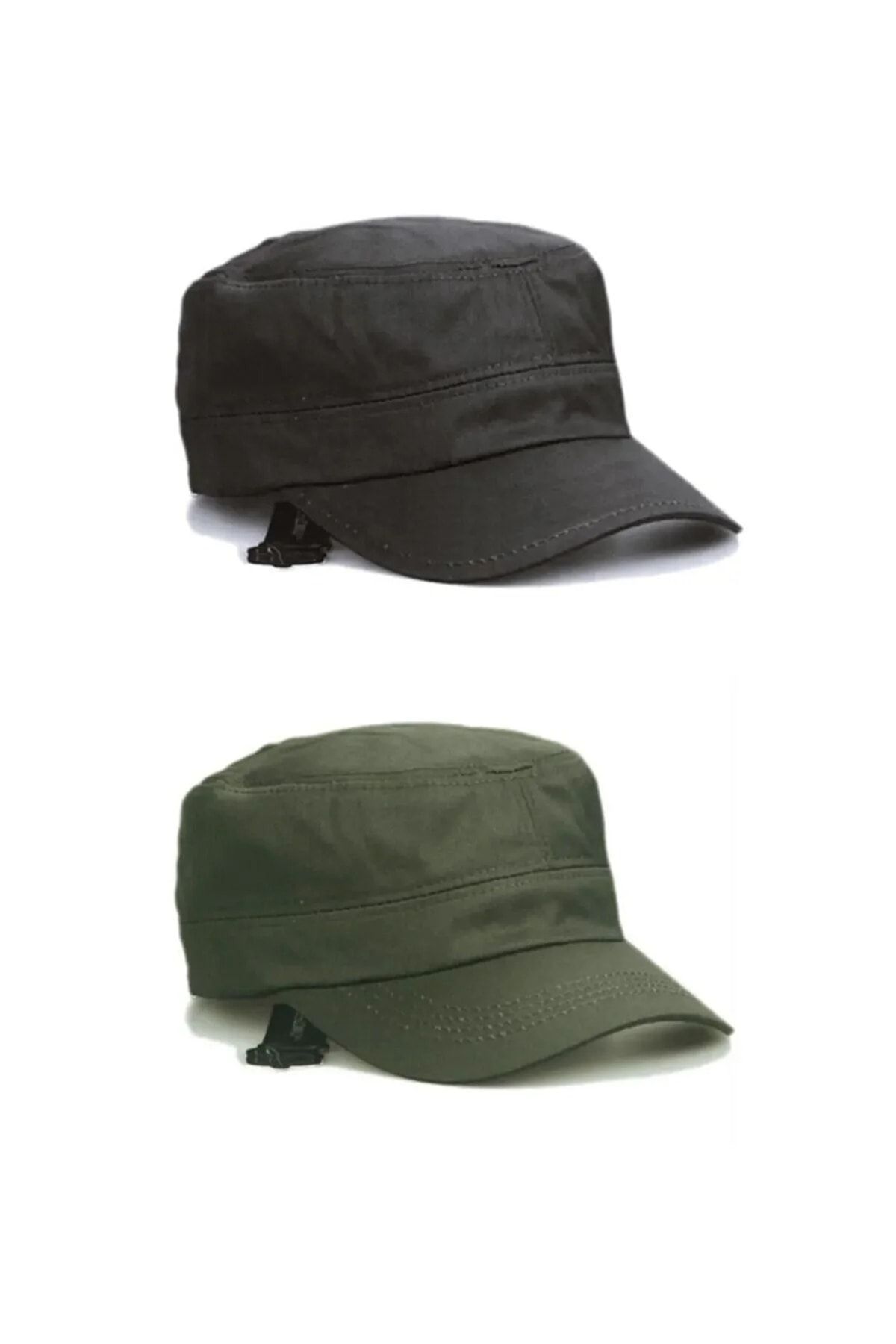 Eke Haki Ve Siyah Renk Castro Yazlık Keten 2'li Set Şapka