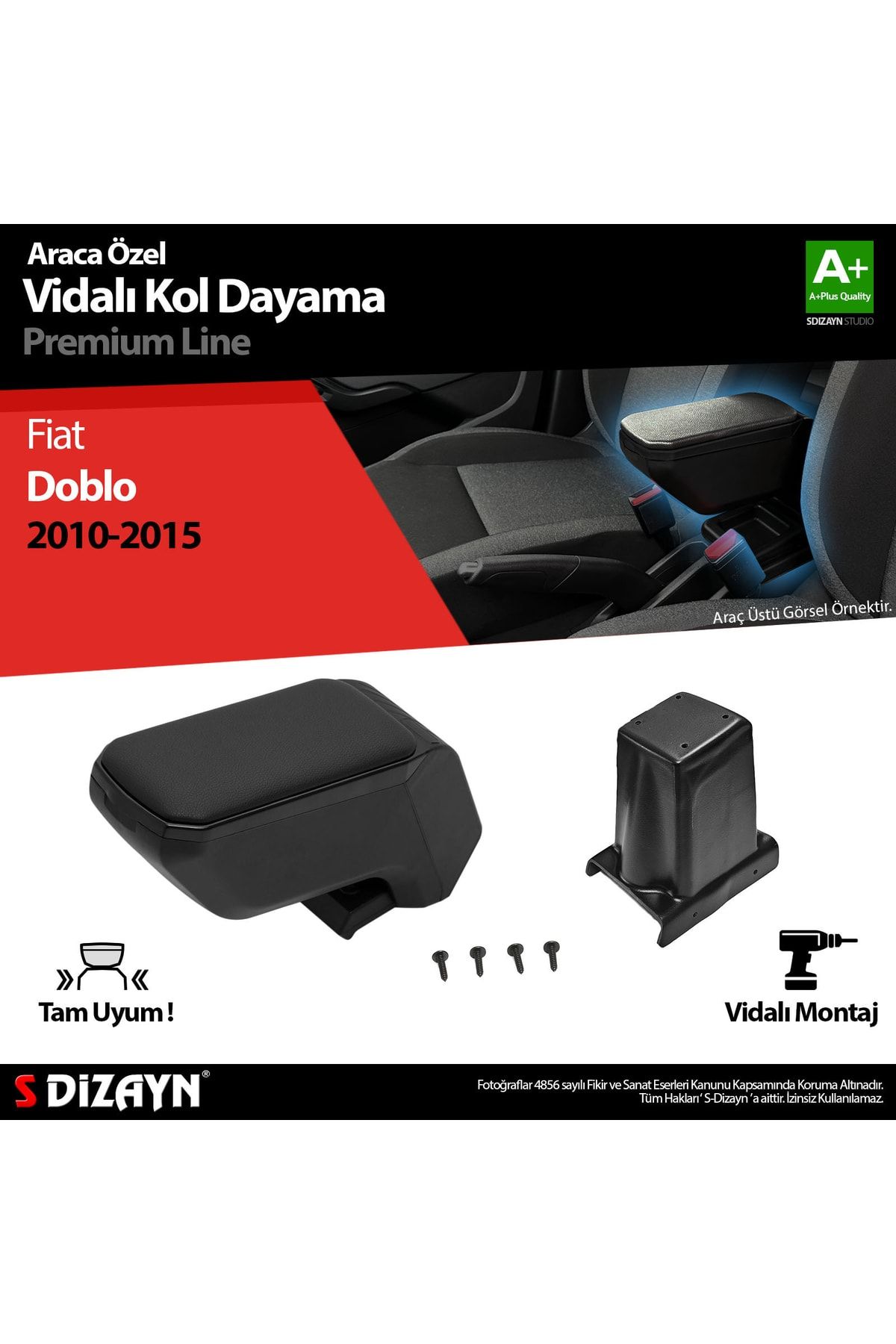 S Dizayn S-dizayn Fiat Doblo Kol Dayama Kolçak Abs Vidalı Siyah 2010-2015 A+kalite