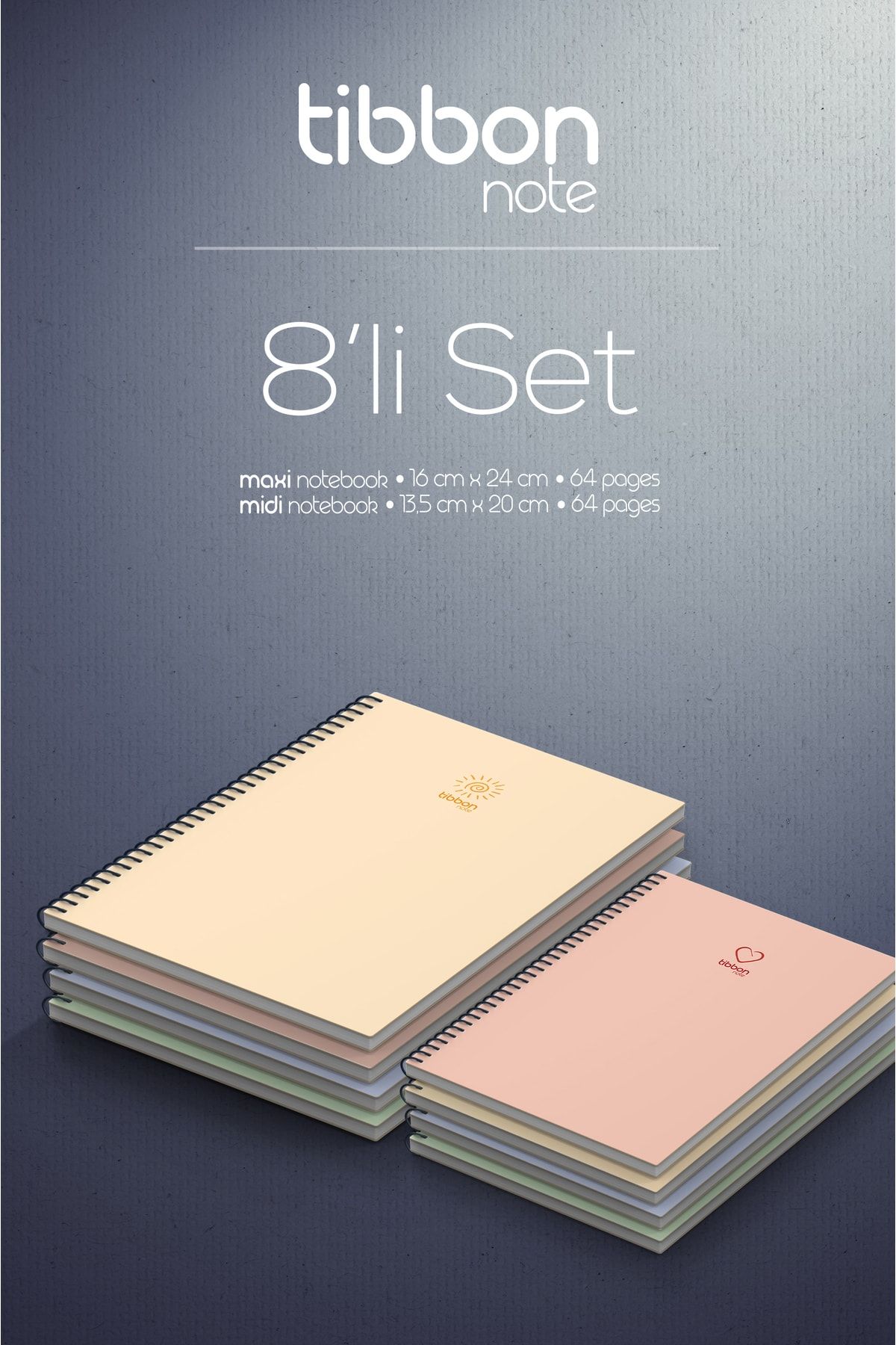 Tibbon Note 8 Li 4 Midi & 4 Maxi Defter Spiralli 8'li Set 43/48