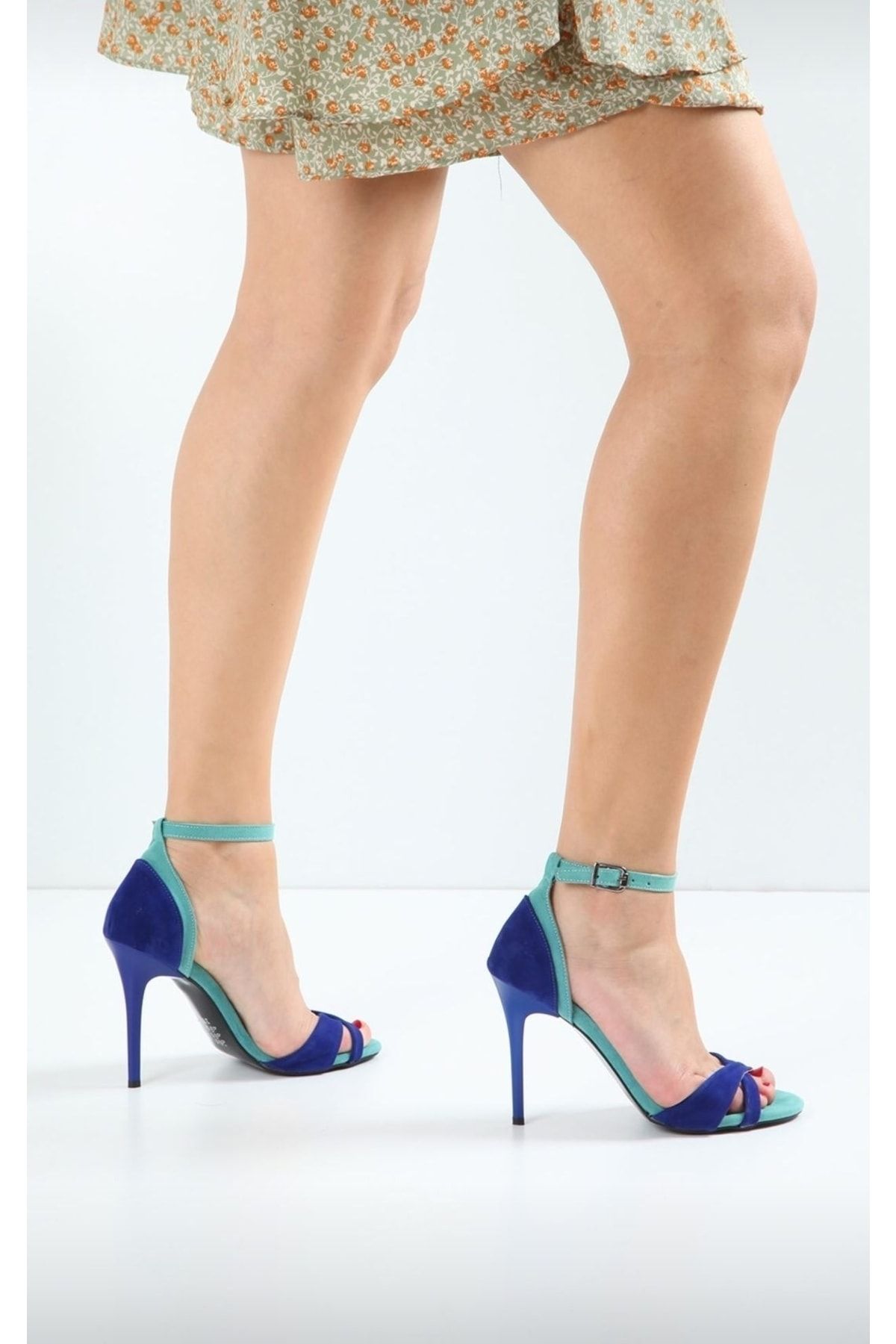 sweet girl Kadın Saks Mavi Lacivert Yeşil Tek Bant Açık Abiye Bilekten Sivri Yüksek Topuklu Ayakkabı
