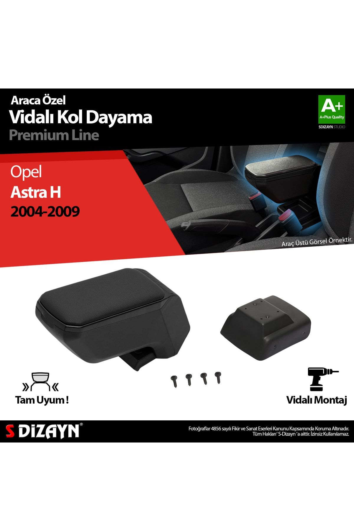 S Dizayn S-dizayn Opel Astra H Abs Vidalı Kol Dayama Kolçak Siyah 2004-2009 A+kalite