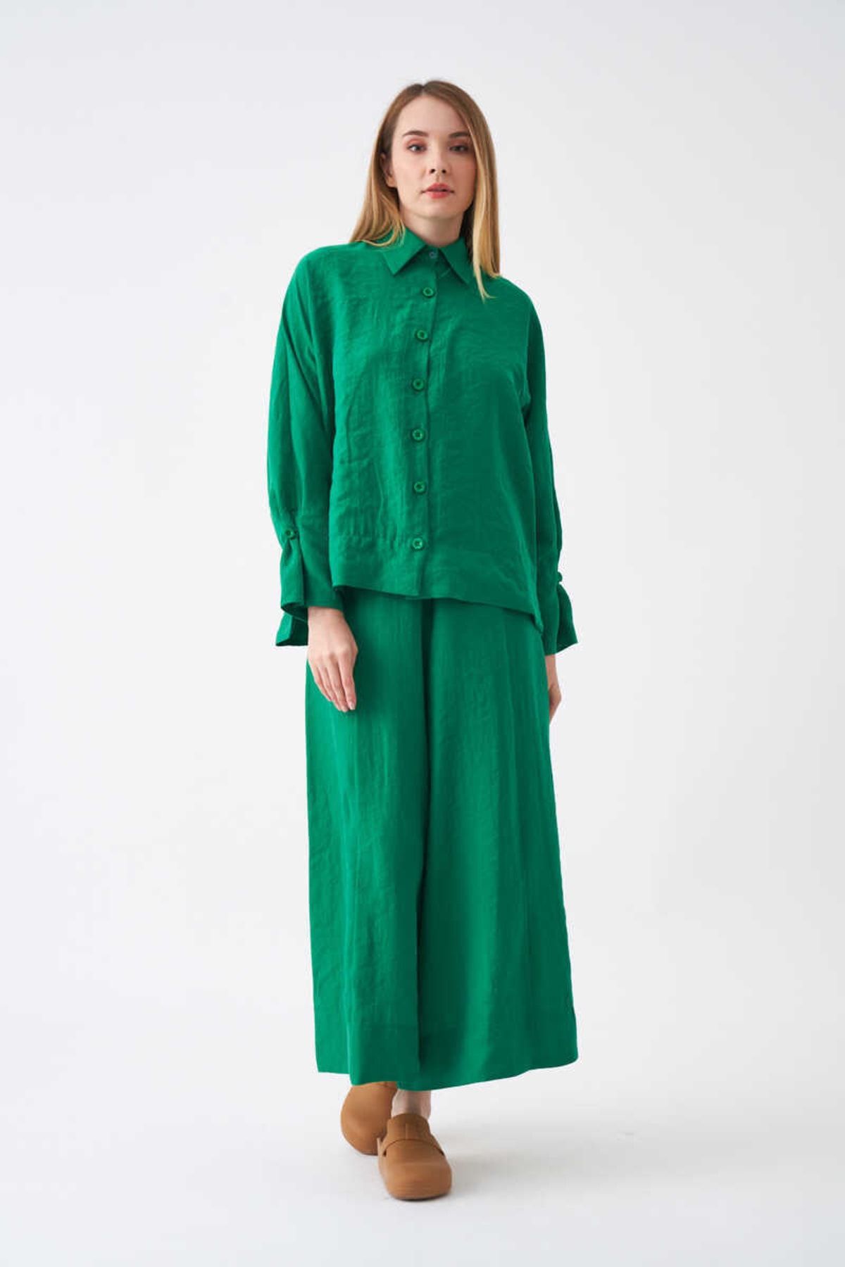 Mevra Oversize Kol Detay Modal Tunik Yeşil