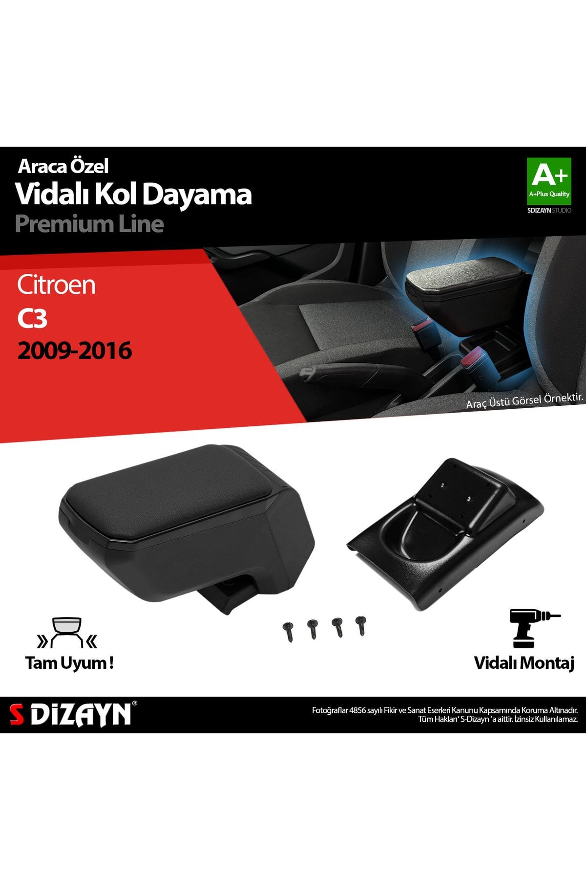 S Dizayn S-dizayn Citroen C3 Kol Dayama Kolçak Abs Vidalı Siyah 2009-2016 A+kalite