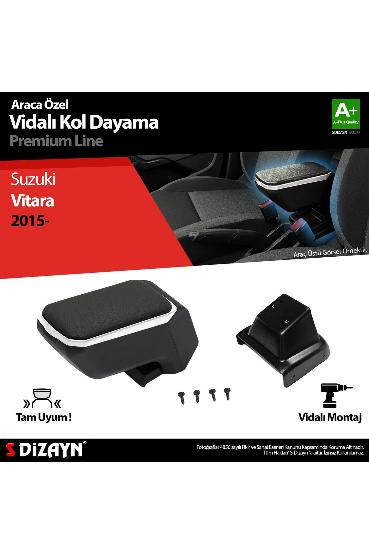 S Dizayn S-dizayn Suzuki Vitara Abs Vidalı Kol Dayama Kolçak Gri 2015 Üzeri A+kalite
