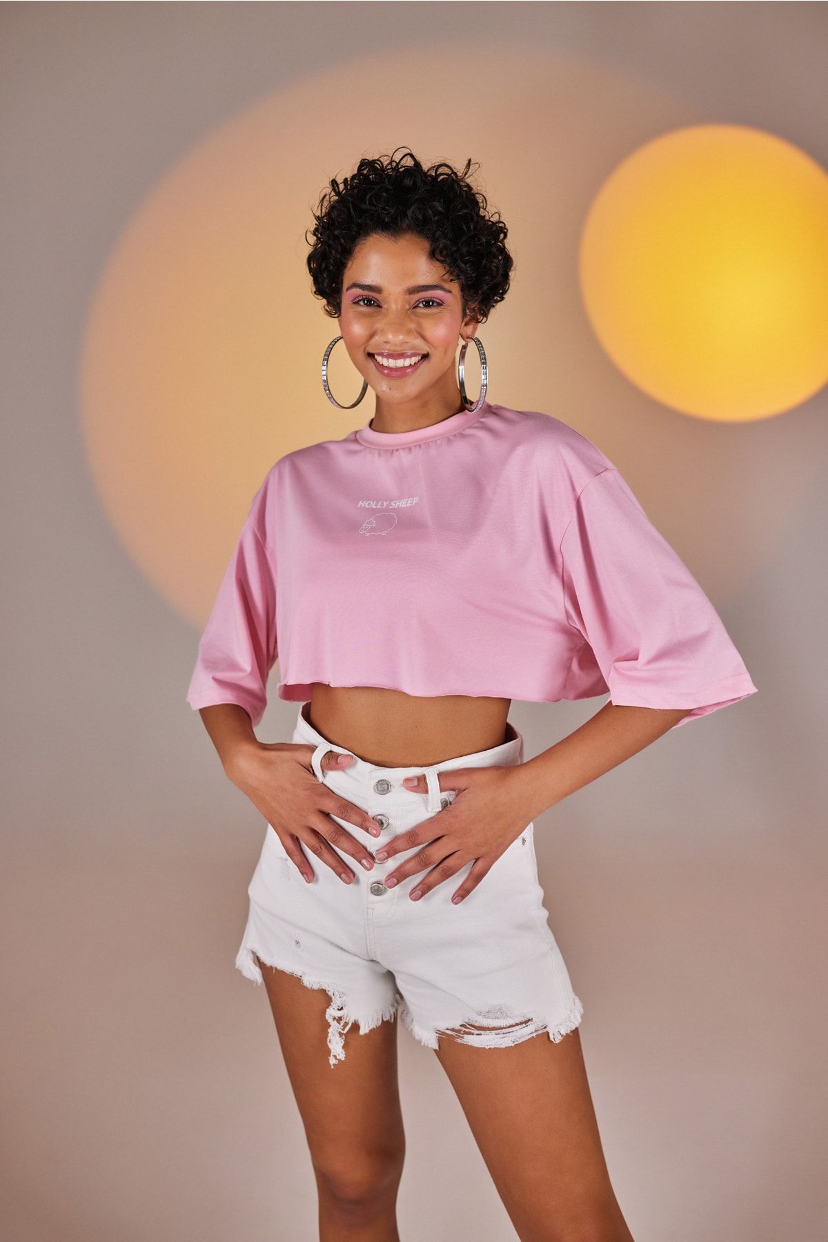 HOLLY LOLLY Bisiklet Yaka Holly Crop Tshirt Pembe
