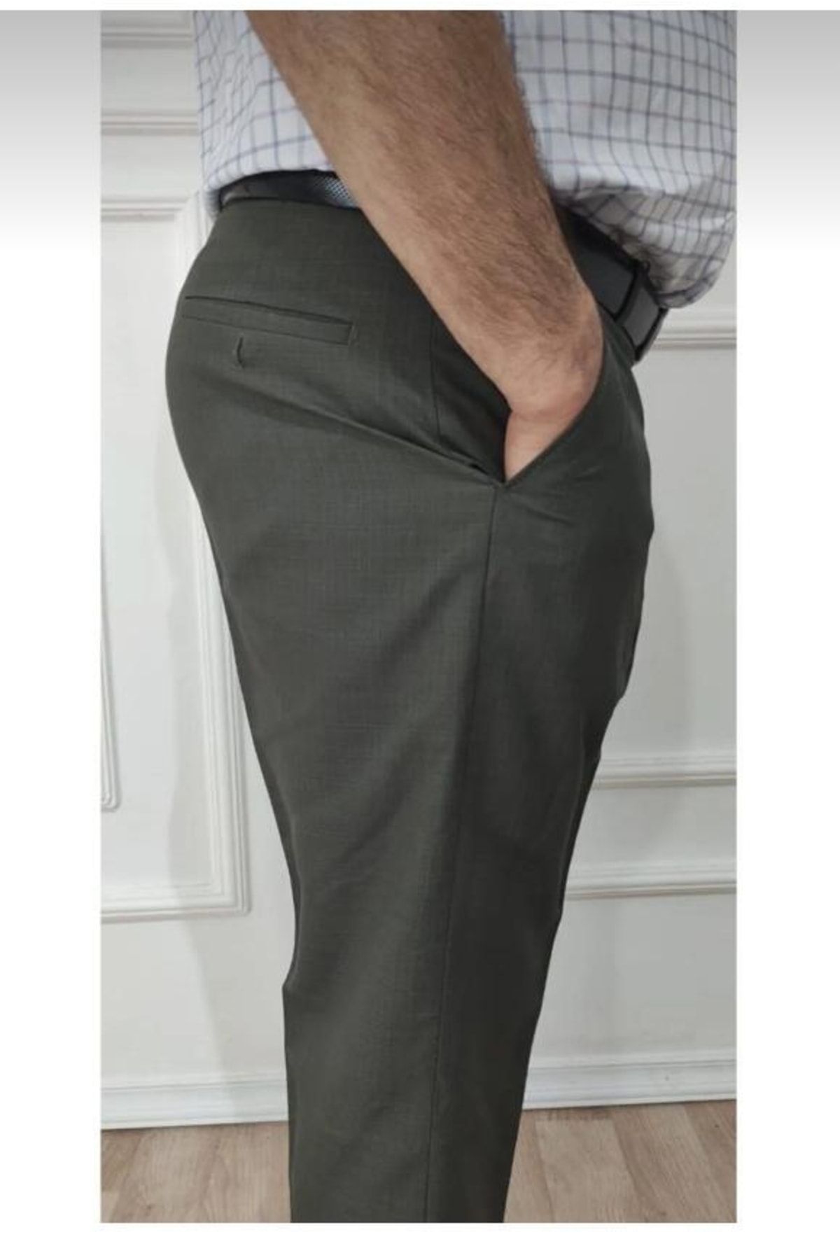 FATELLA Erkek Baba Düz Renk Rahat Kalıp Yüksek Bel Klasik Kumaş Pantolon