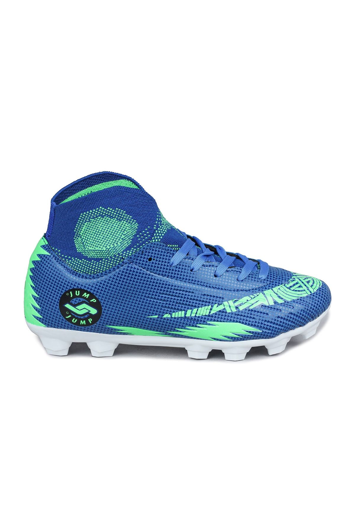 Jump 28365 Saks Mavi - Yeşil Çim - Halı Saha Çoraplı Krampon Futbol Ayakkabısı