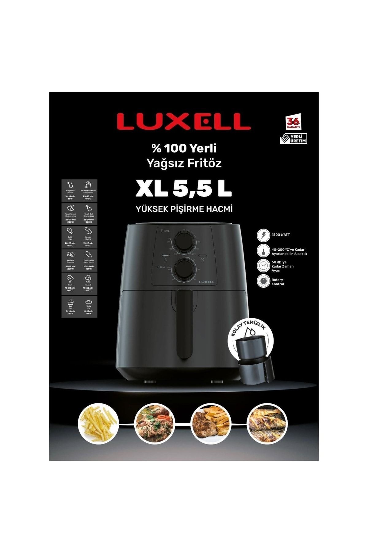Luxell Fastfryer Xl 5.5 Litre Yağsız Fritöz Airfryer