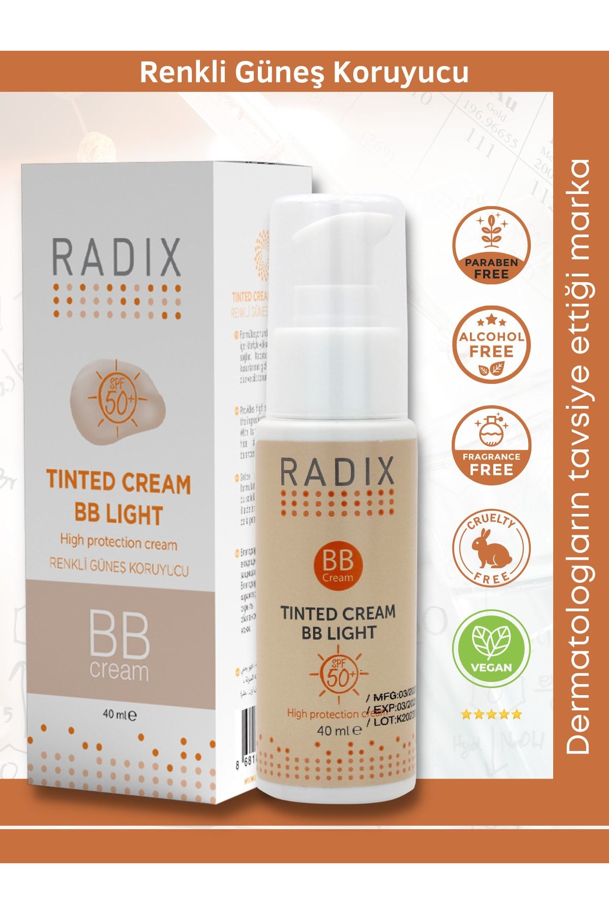 Radix Renkli Güneş Kremi - Tinted Cream Bb Light (açık-orta Ton) 50spf+ 40ml