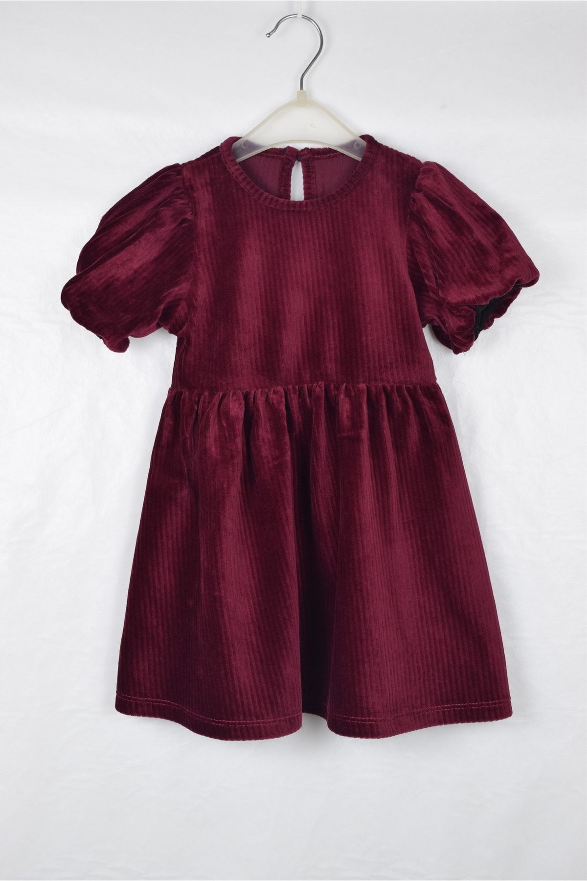 HMY Kız Bebek Balon Kol Kadife Elbise
