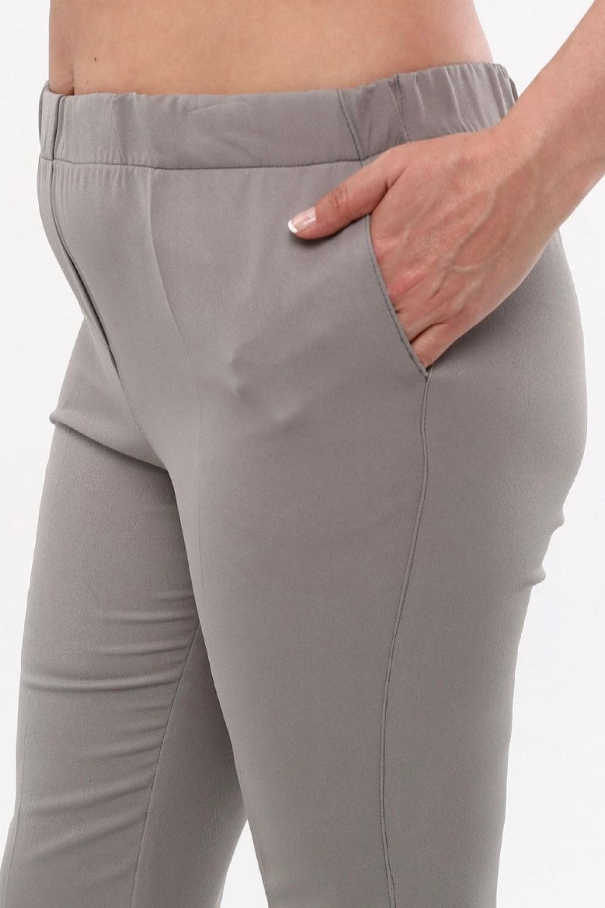 YMNEYL Collections Büyük Beden Gri Renk Beli Lastikli Kumaş Pantolon Süper Kalite