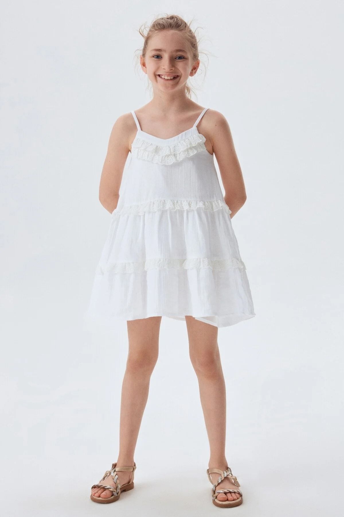 Tyess Kız Çocuk Beyaz Elbise 22ss2tj4935