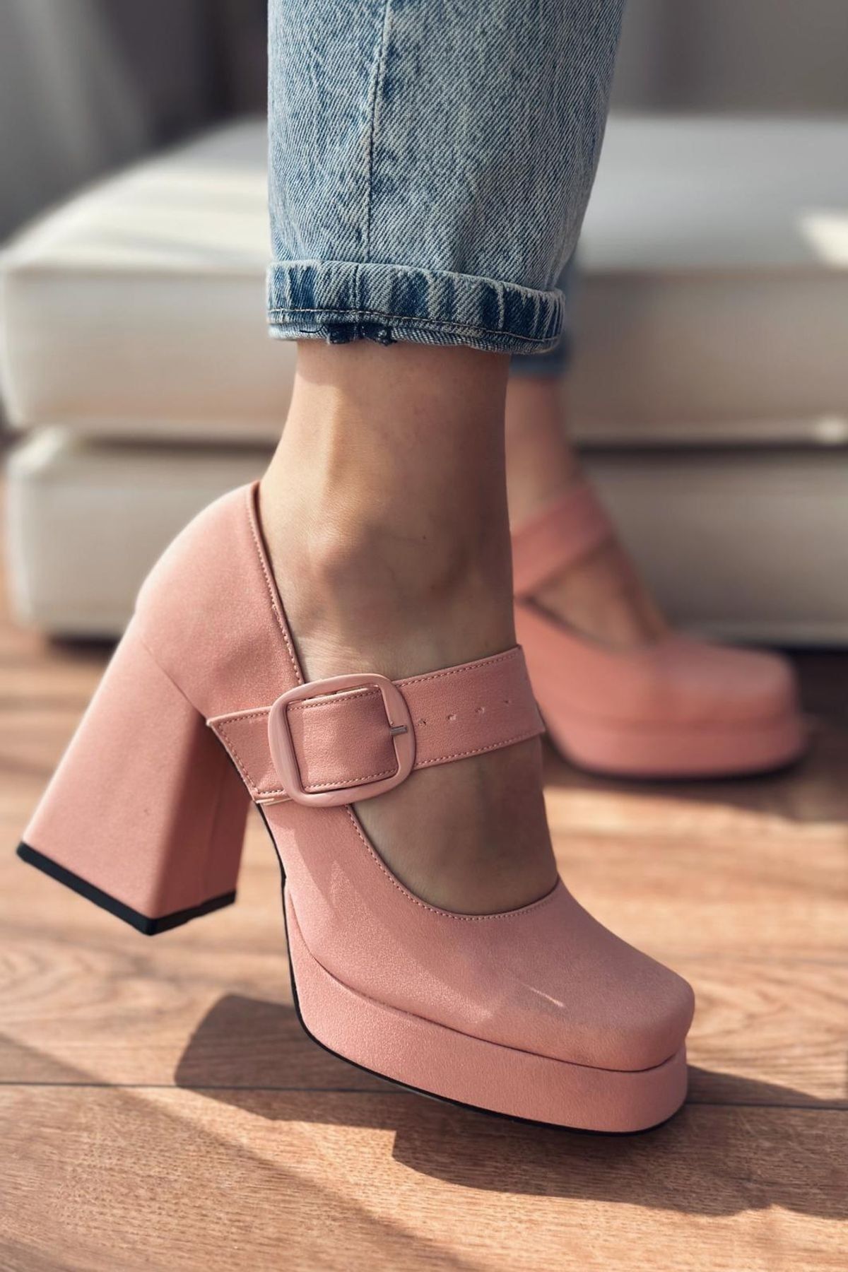 I Love Shoes Alpons Saten Kadın Platform Topuklu Ayakkabı Pudra