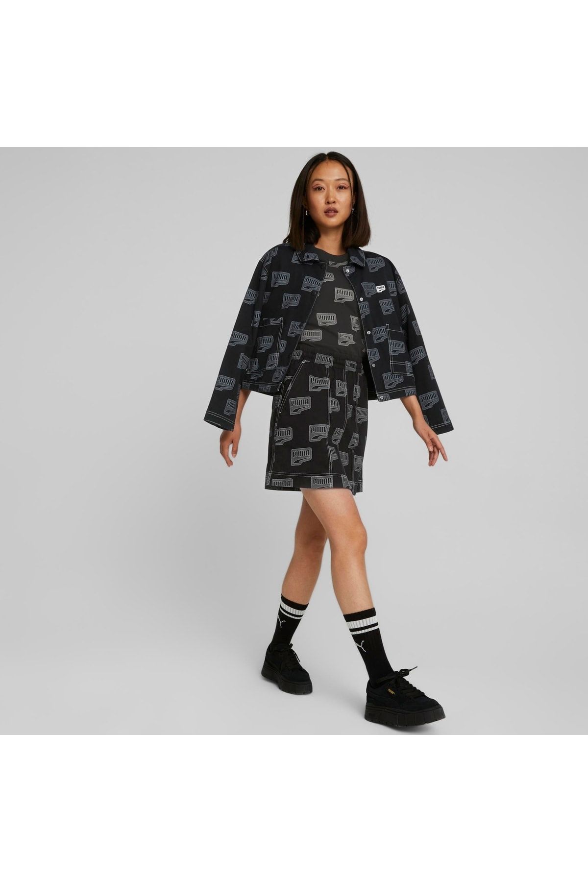 Puma Downtown Aop Mini Skirt Siyah Kadın Mini Etek