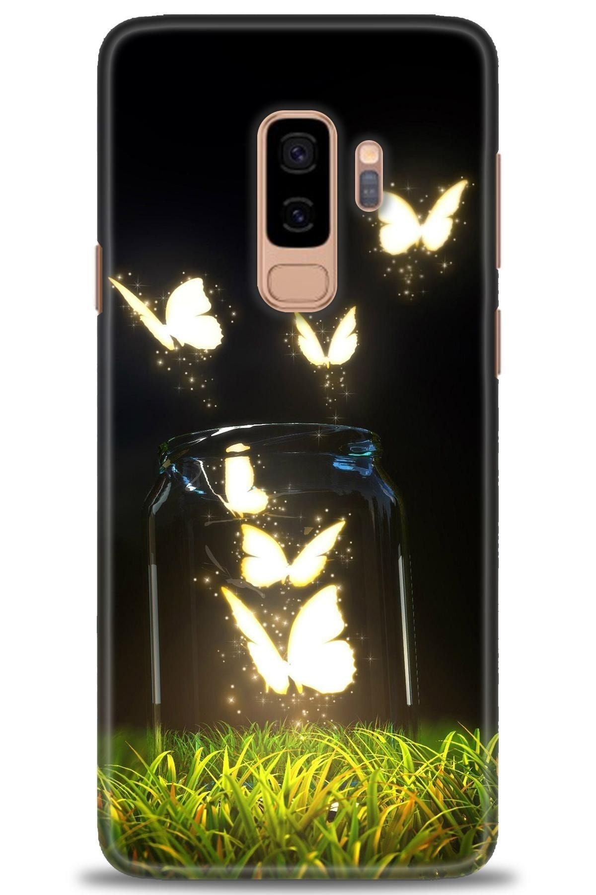 tugcepaksesuar Samsung Galaxy S9 Plus Kılıf Hd Baskılı Kılıf - Işıklı Kelebekler + 5d Seramik Ekran Koruyucu