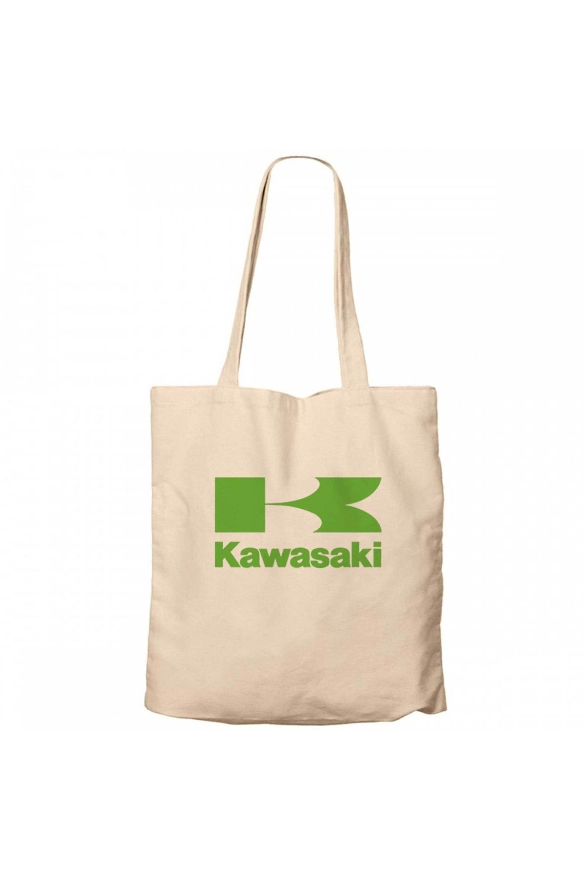 Z zepplin Kawasaki Yeşil Logo Krem Kanvas Bez Çanta