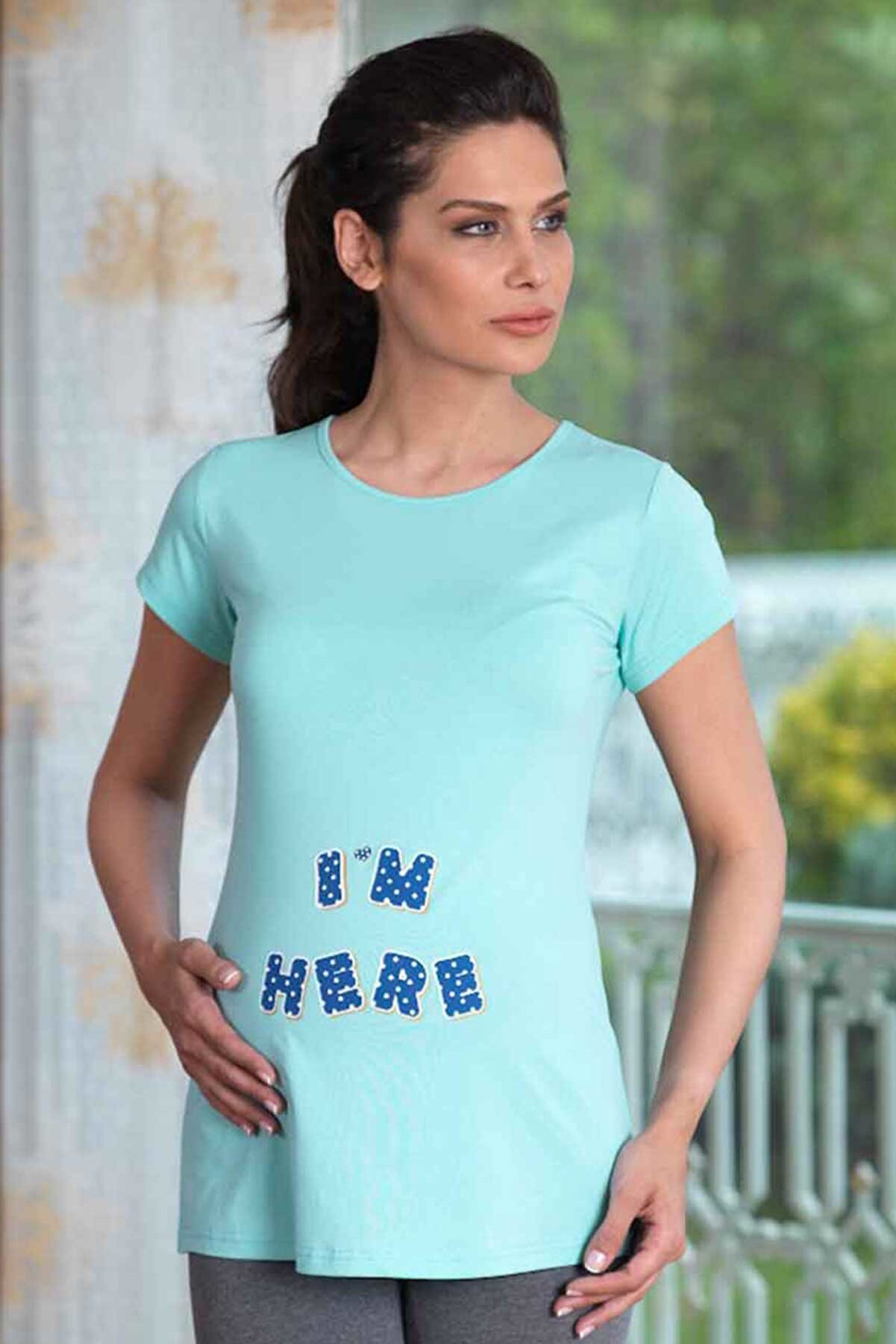 Şahinler Kadın Mint I Am Here Lohusa T-Shirt Mb4512