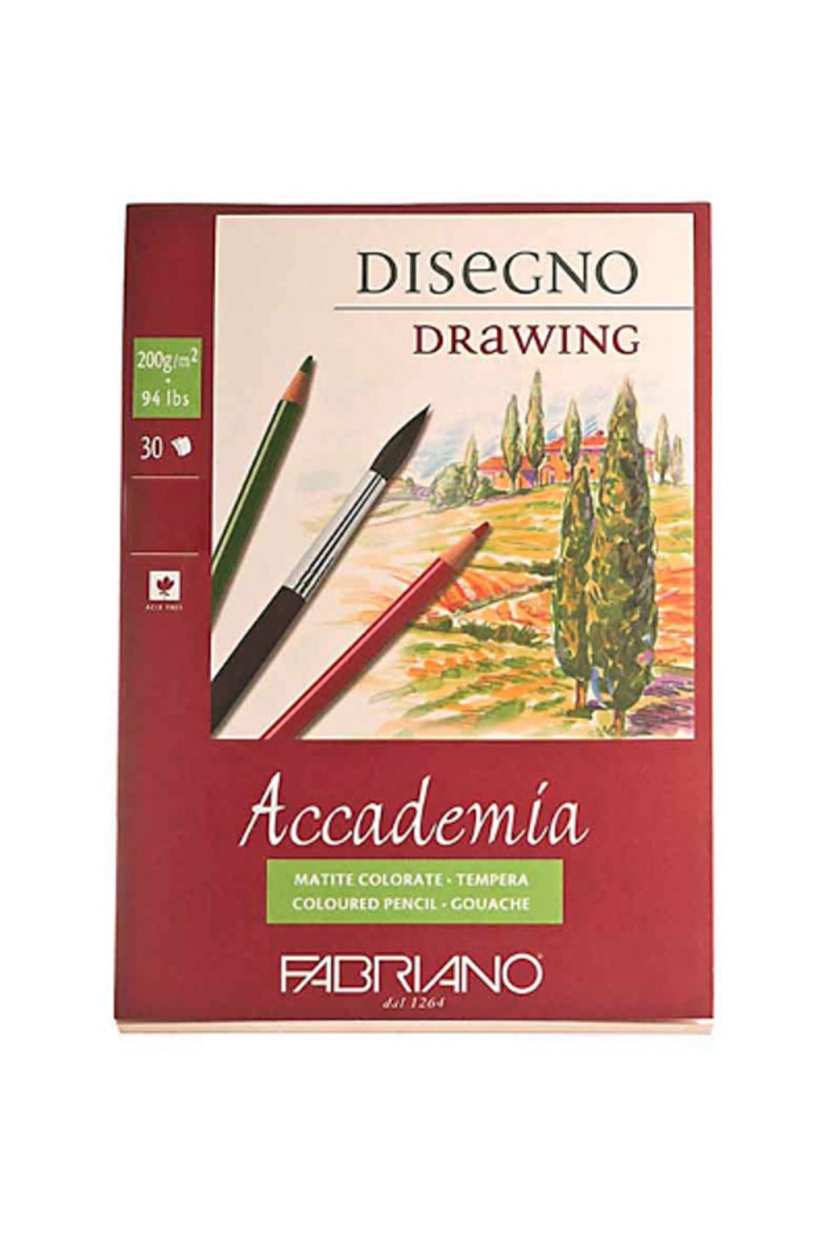 Fabriano Accademia, Natural Dokulu Beyaz, Üst Kenarından Yapışkanlı Blok (Disegno), 200gr. 21x29,7cm 38988
