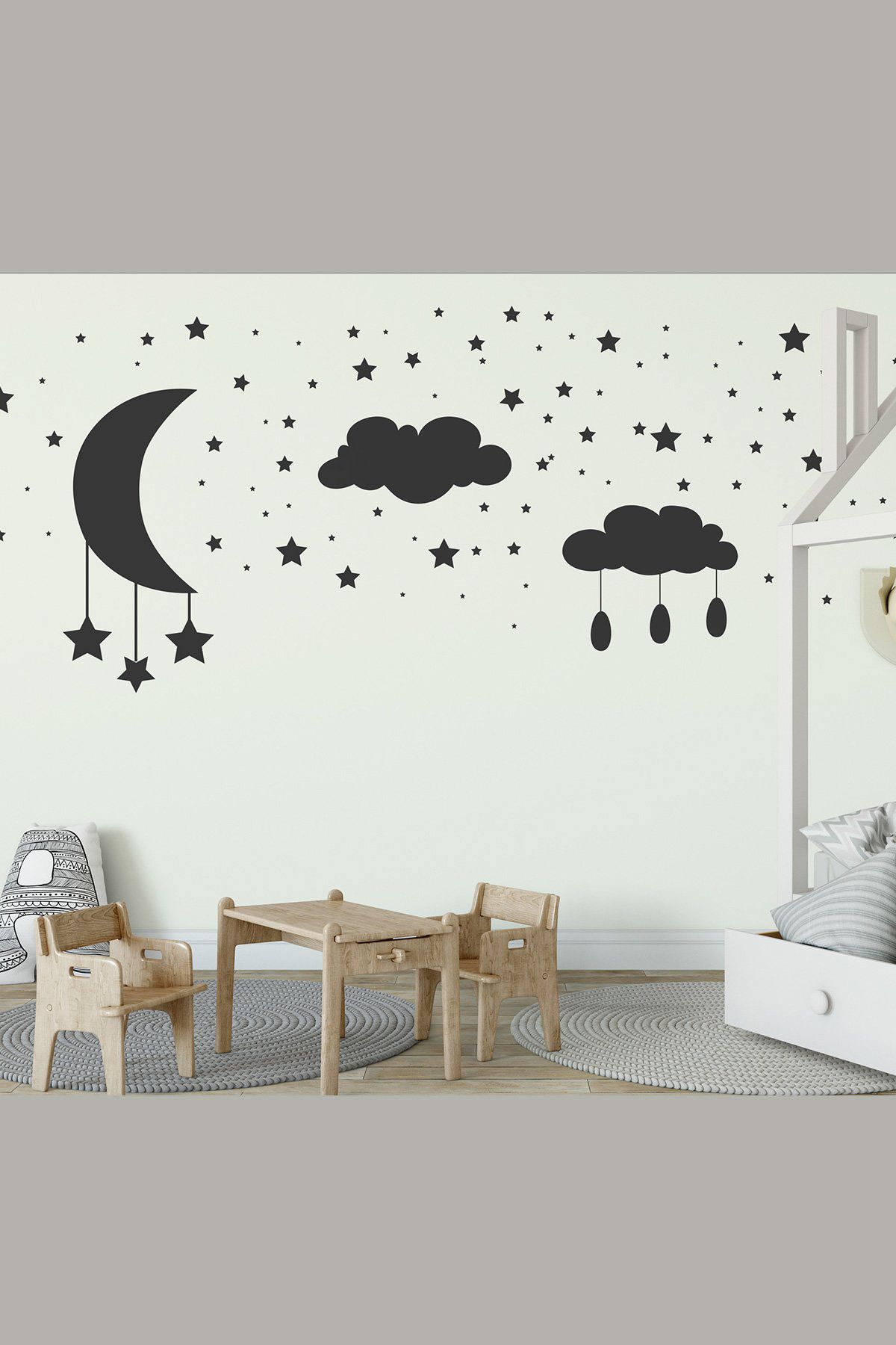Bebek Center Aydede - Bulut - Yıldız Bebek Odası Sticker Füme /