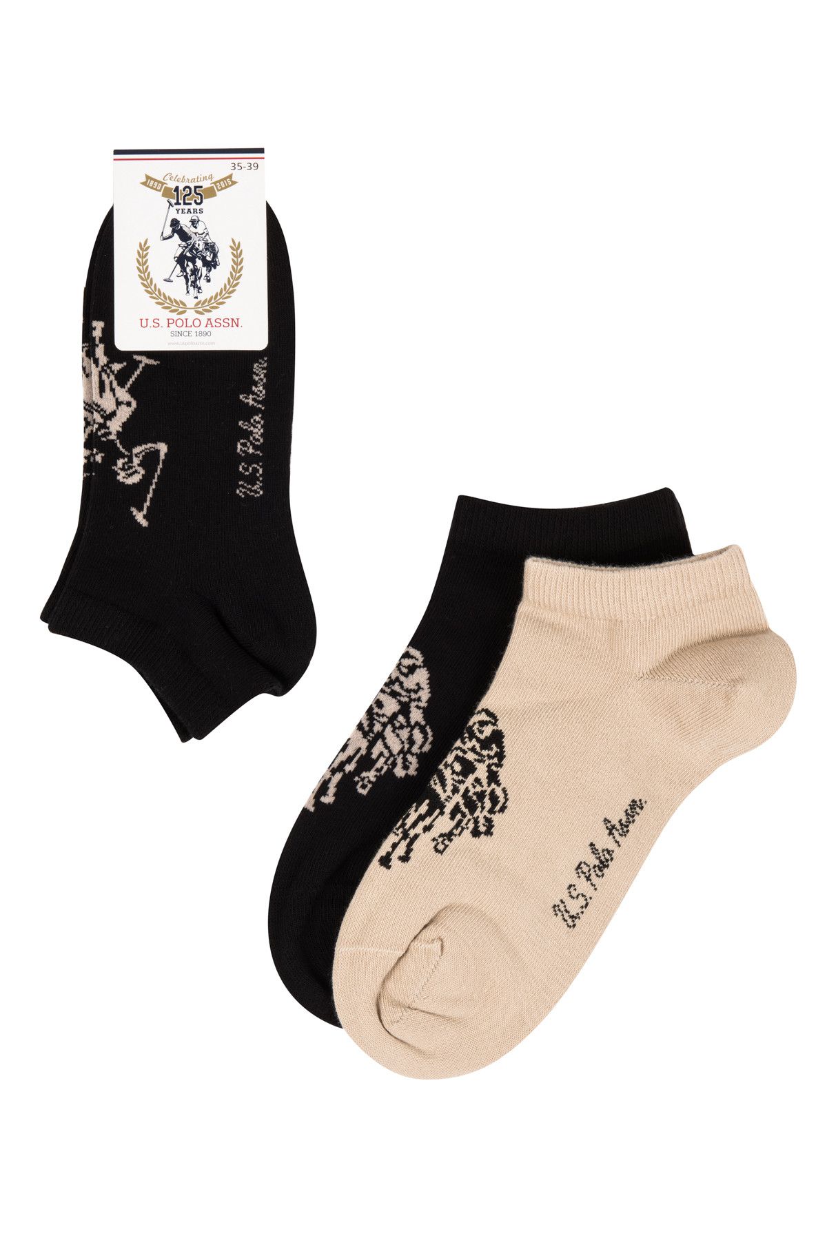 U.S. Polo Assn. Kadın Siyah - Bej Desenli Patik Çorap  SC16FW02CS020044