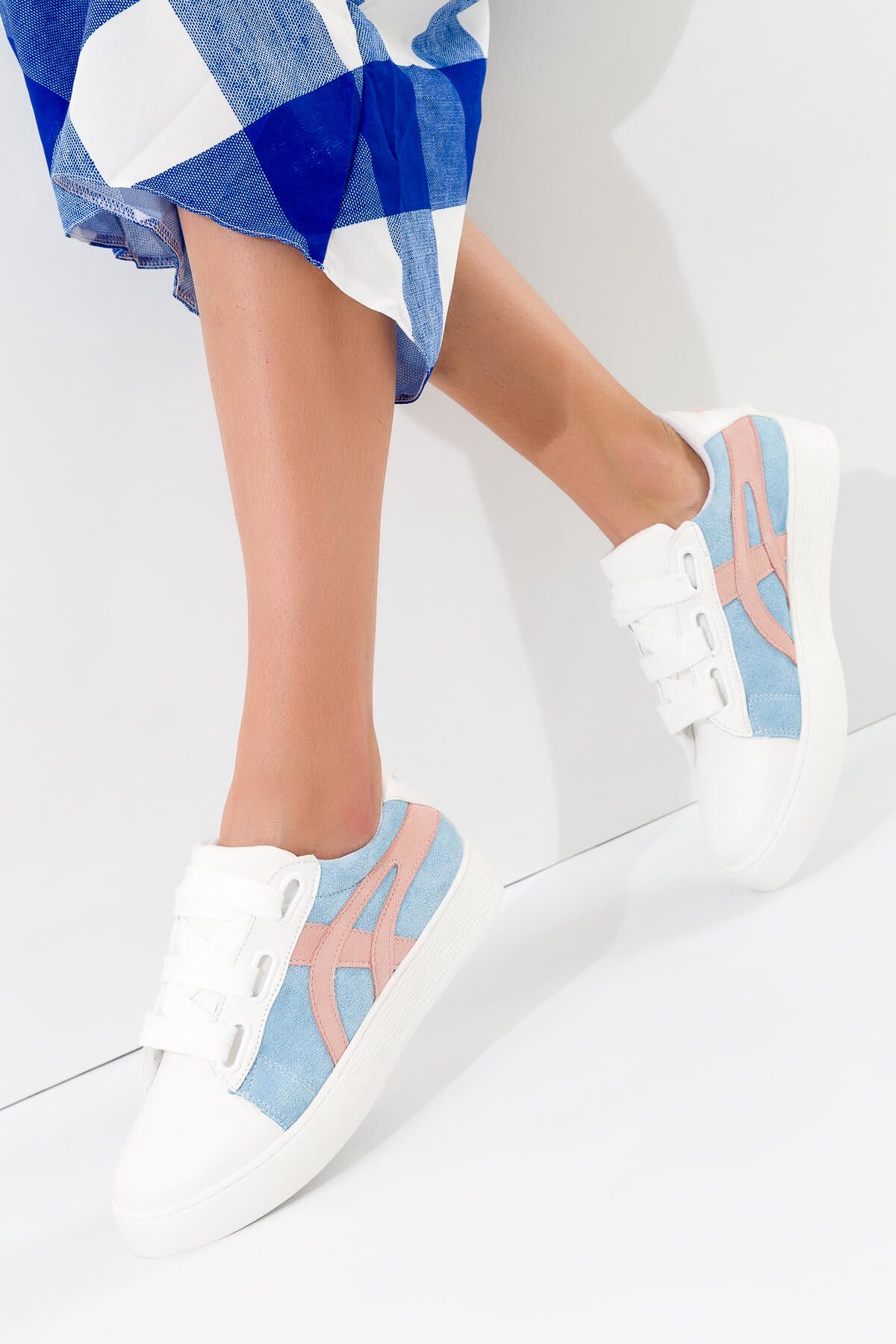 SOHO Beyaz Mavi Pudra Kadın Sneaker 8994
