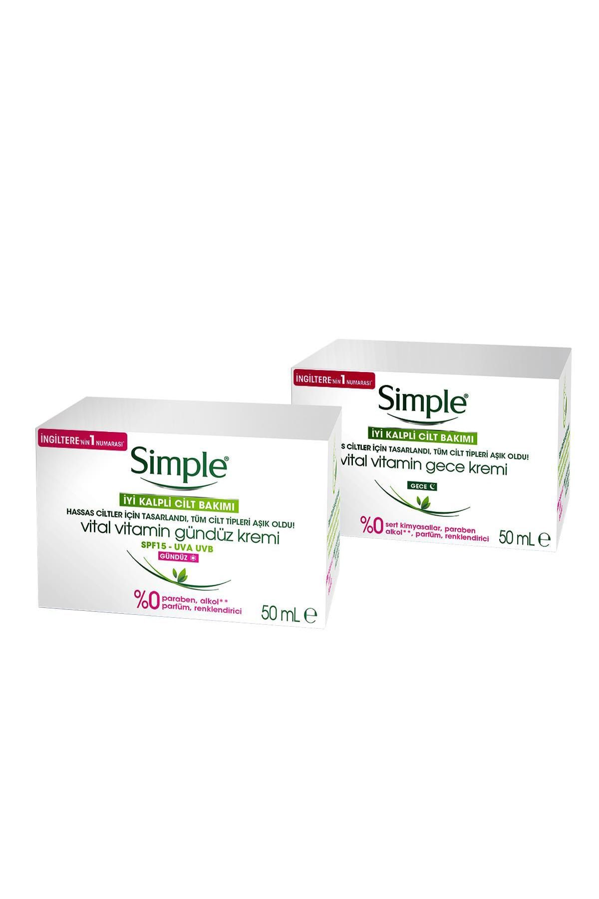 Simple Hassas Ciltlere Uygun Vital Vitamin SPF15 Gündüz Kremi 50 Ml +Vital Vitamin Gece Kremi 50 Ml