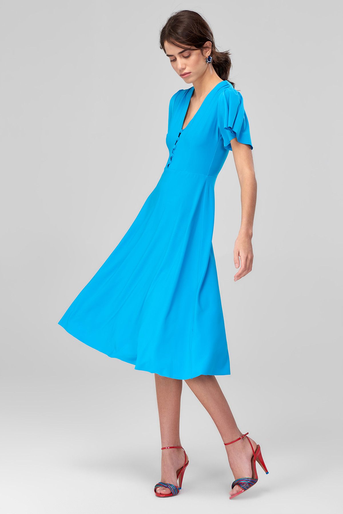 TRENDYOLMİLLA Mavi Düğme Detaylı Örme Elbise TOFSS18UJ0067