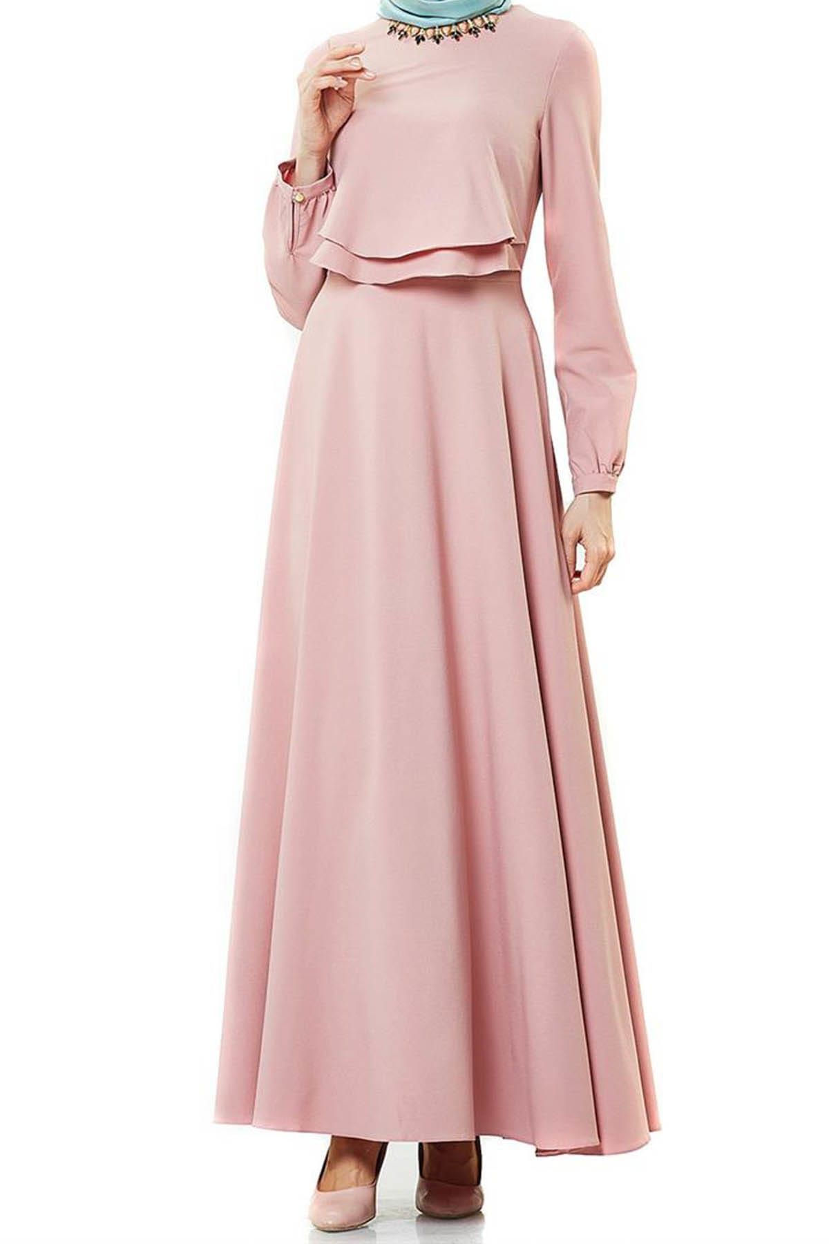 2NIQ Kadın Kloş Abiye Elbise Pudra PN8079-41
