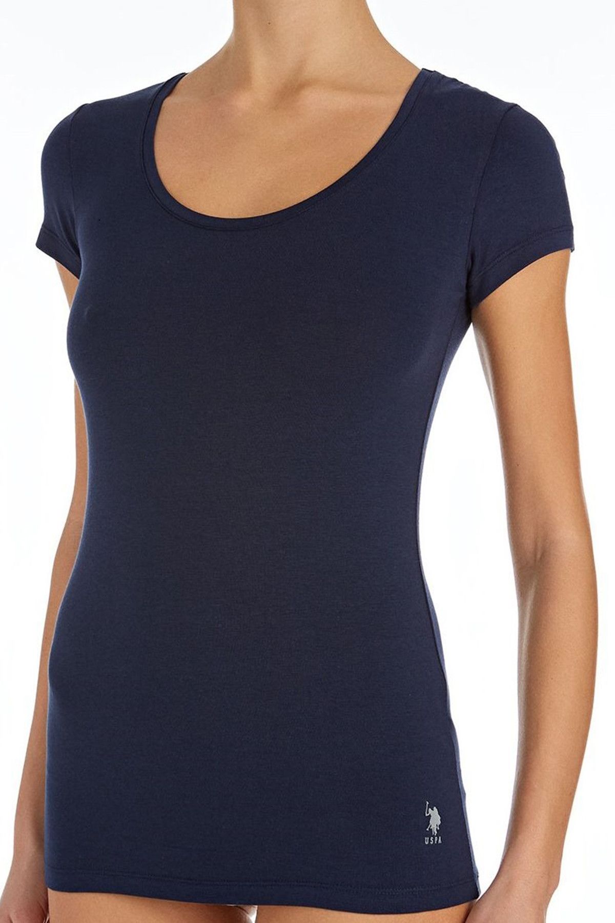 U.S. Polo Assn. Kadın Lacivert Derin O Yaka T-Shirt 66163
