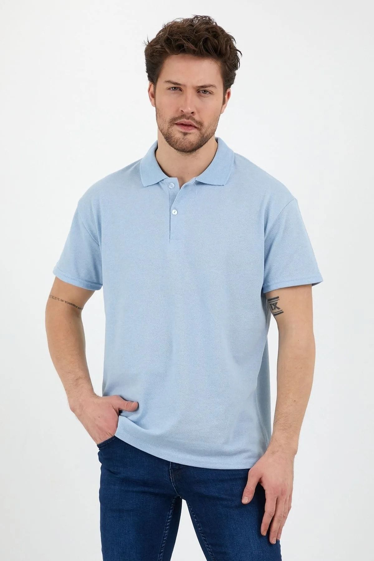 EKZMODA Regular Fit Bebe Mavisi Erkek Polo Yakalı T-shirt - Polo Yaka Tisort Erkek T-shirt