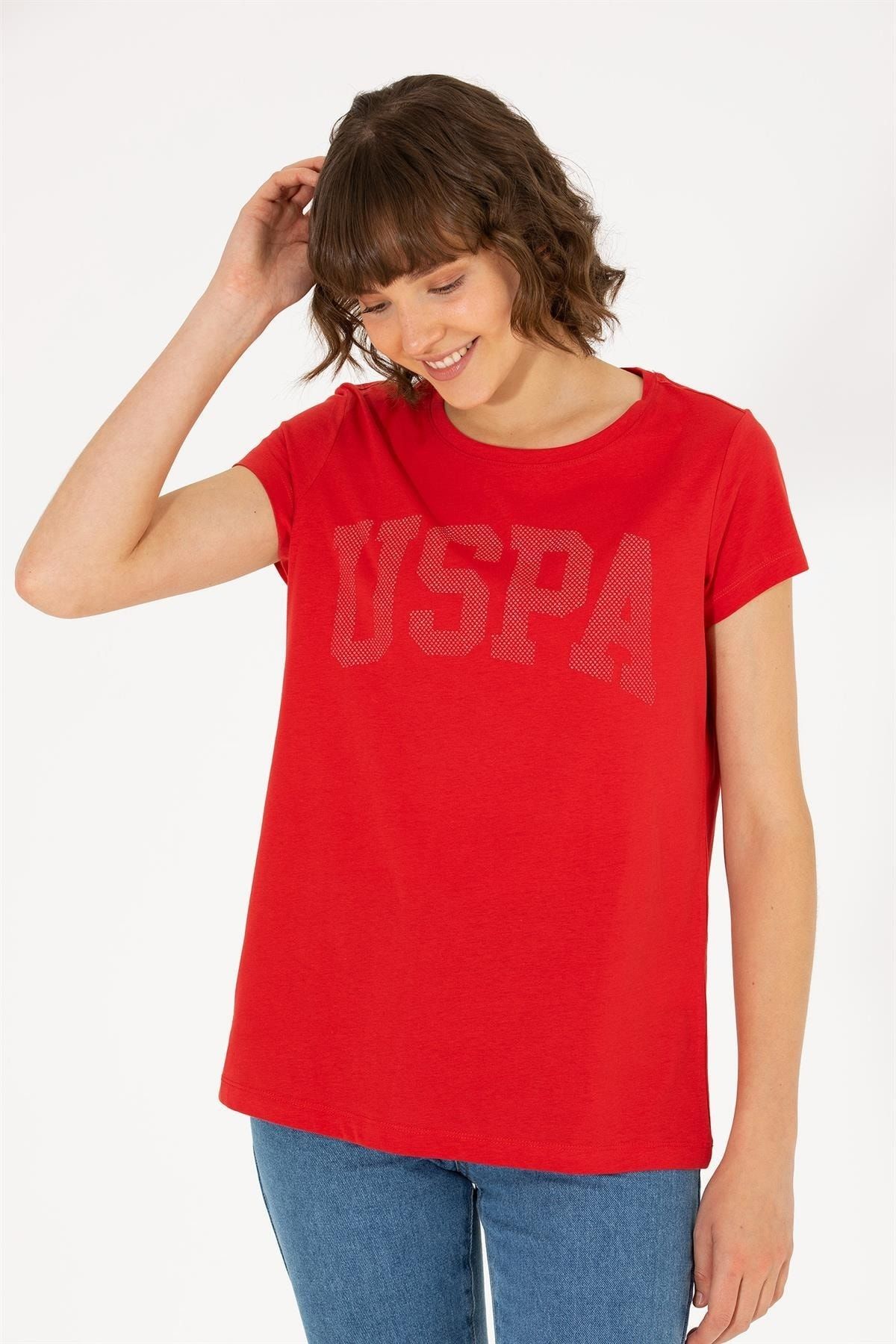U.S. Polo Assn. Kadın Sıfır Yaka Logo Baskılı T-shirt 1567304 Kırmızı