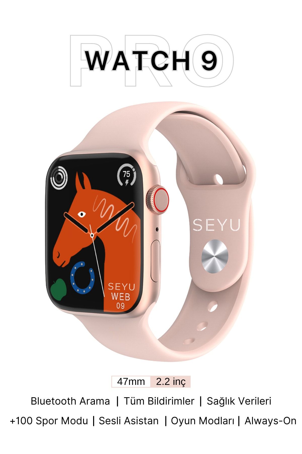 SEYUWATCH Watch 9 Pro Akıllı Saat Iphone Ve Android Tüm Telefonlara Uyumlu Smartwatch Rose Gold