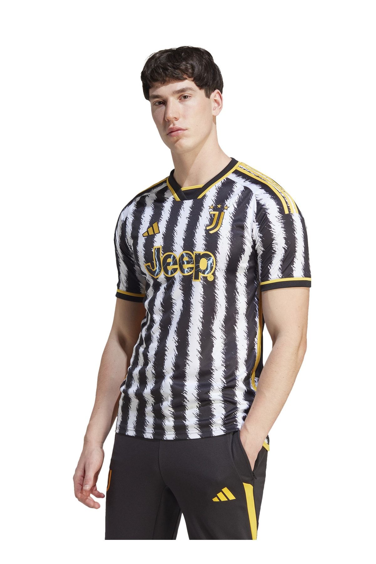 adidas Siyah - Beyaz - Sarı Erkek Bisiklet Yaka Baskılı Forma Hr8256-hr8256-juventus Home Jersey