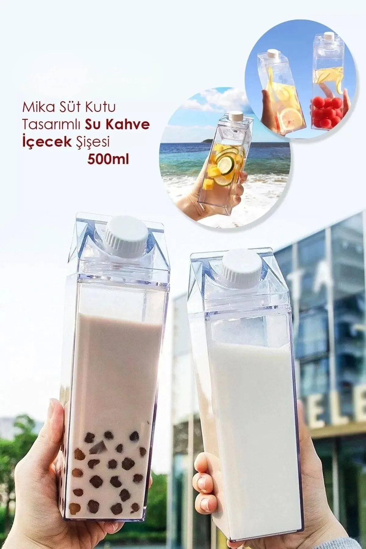 VİGENTİNO 500 ml Mika Süt Kutu Tasarımlı Su Kahve İçecek Şişesi Cam Değildir Kahve Ve Sunum Bardağı -1 Adet