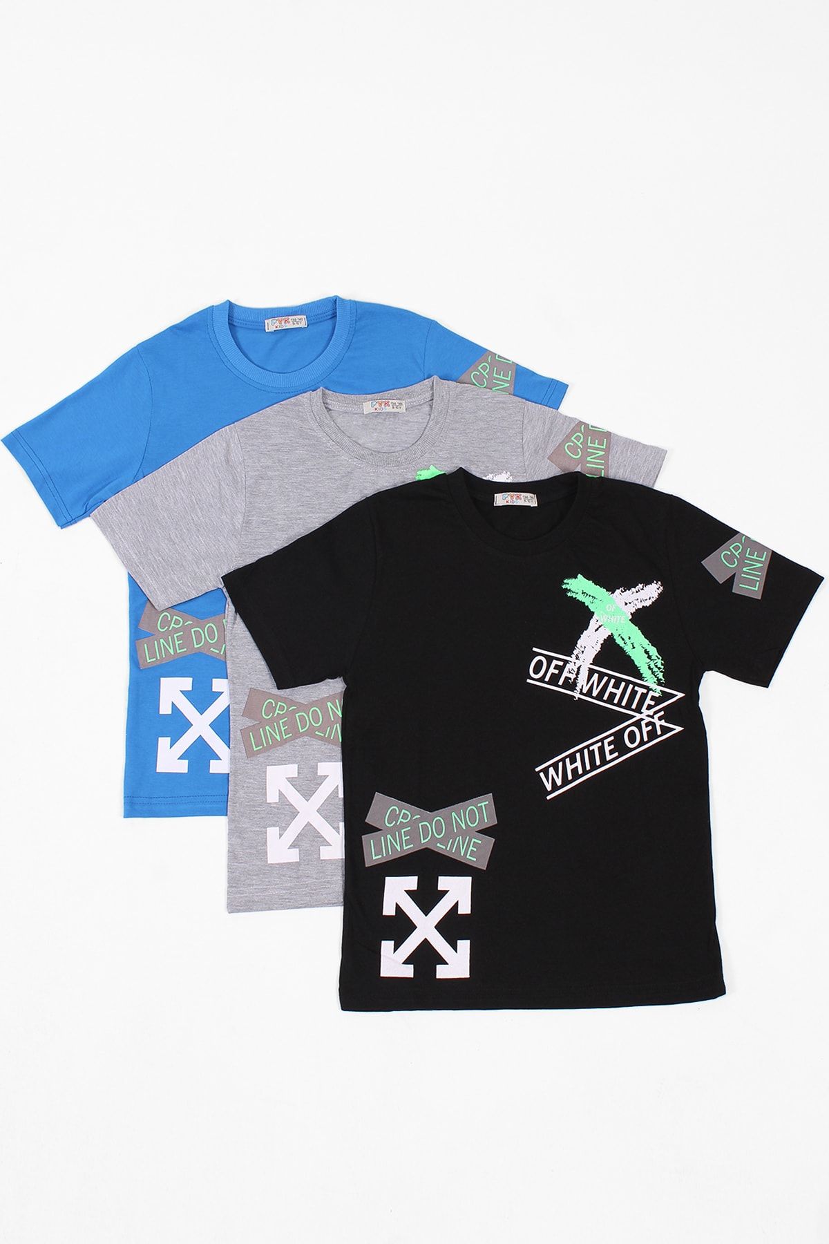 FYK KİDS 3'lü, Baskılı X Collection Erkek Çocuk Siyah Gri Mavi T-shirt
