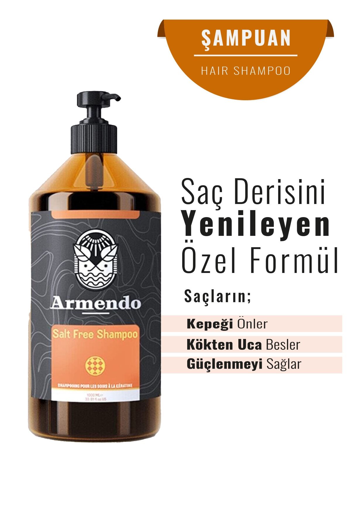 Armendo Kepeğe Karşı Etkili Kepek Önleyici Tuzsuz Sülfatsız Kepek Karşıtı Bakım Şampuanı 1000 ml