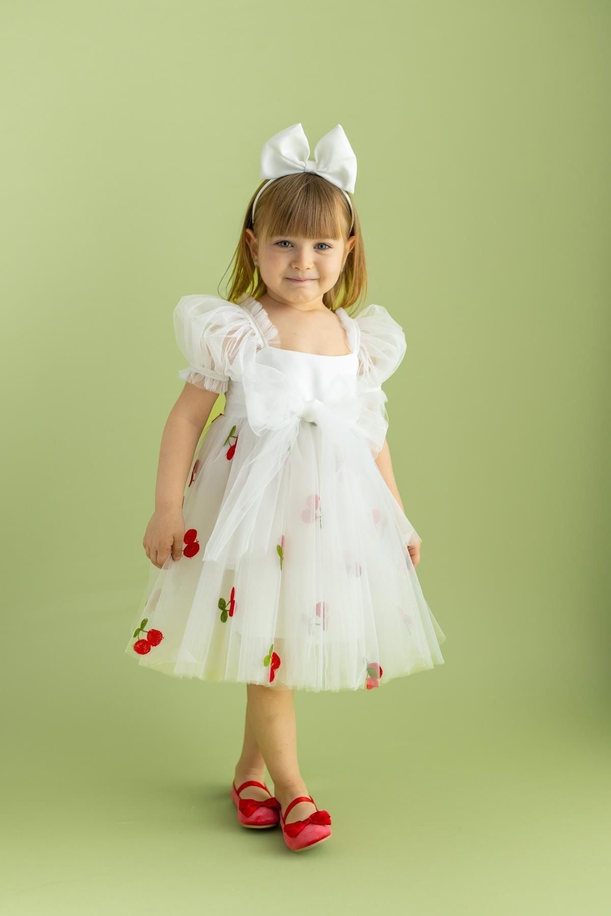Pixy Love Beyaz Kız Çocuk Elbise Ellie Cherry