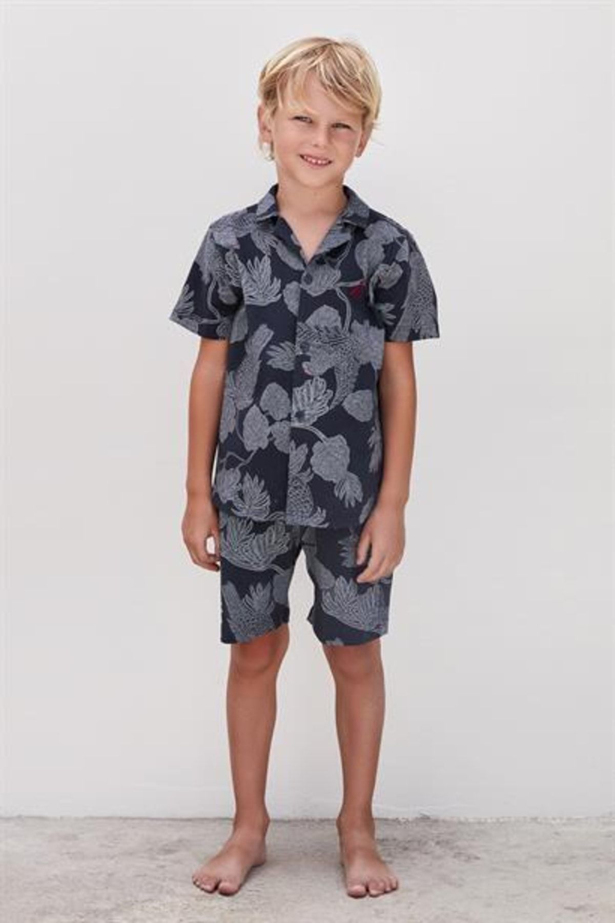 Nautica Çocuk Kısa Kol Gömlek Yaka Lacivert Şortlu Pijama Takımı B5c0t1
