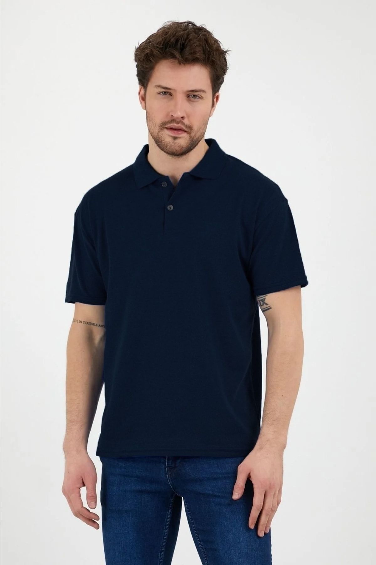 VEAVEN Lacivert %100 Pamuk Slim Fit Polo Yaka T-shirt