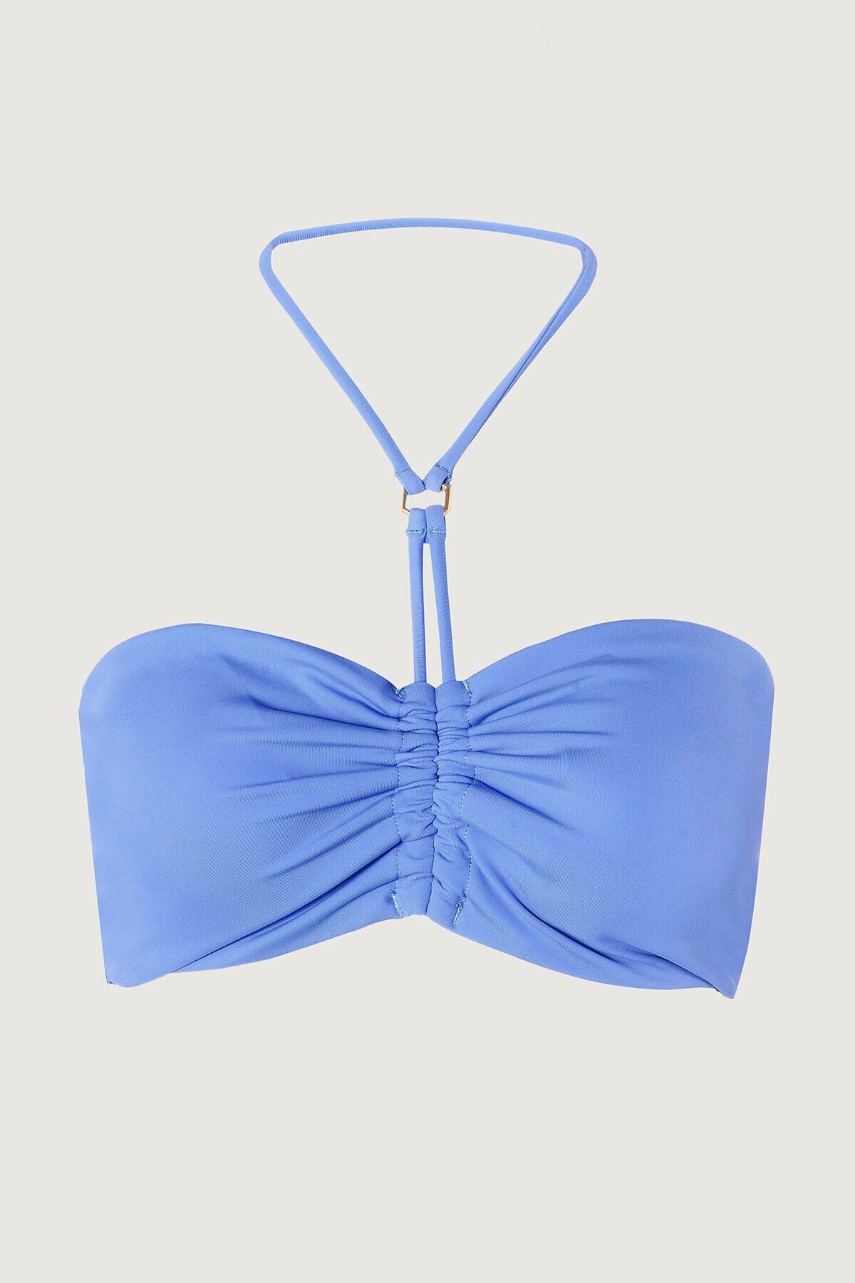 Loya Mavi Straplez Büzgülü Tek Üst Bikini