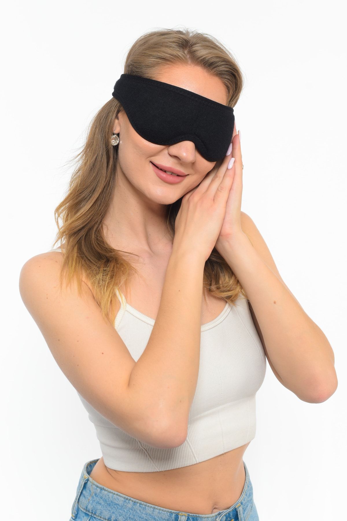 SAUNA SUIT Unisex Yıkanabilir Pamuklu Uyku Maskesi Işık Önleyici Siyah Göz Bandı
